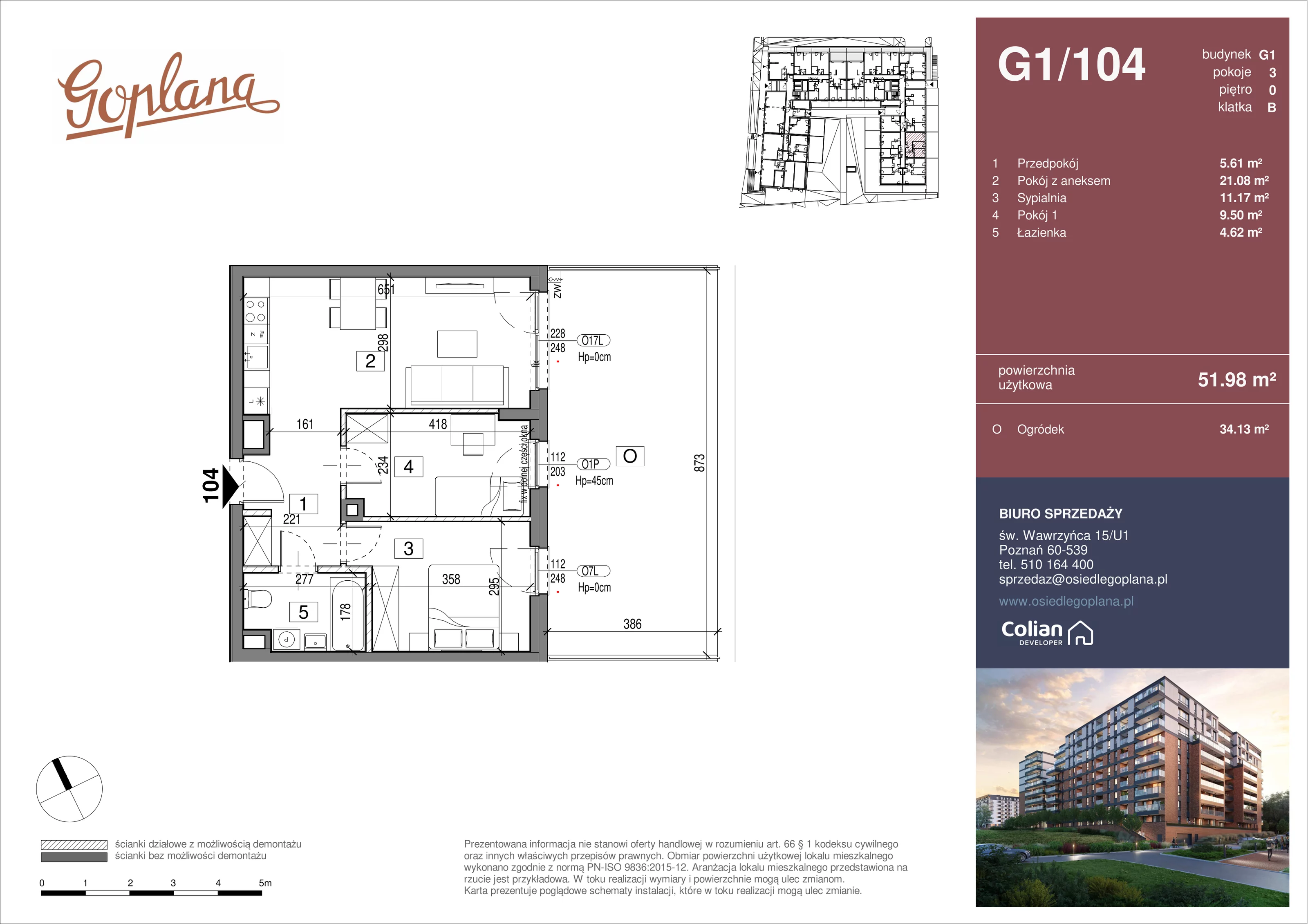 3 pokoje, mieszkanie 51,98 m², parter, oferta nr G1/104, Goplana Budynek G, Poznań, Jeżyce, ul. św. Wawrzyńca