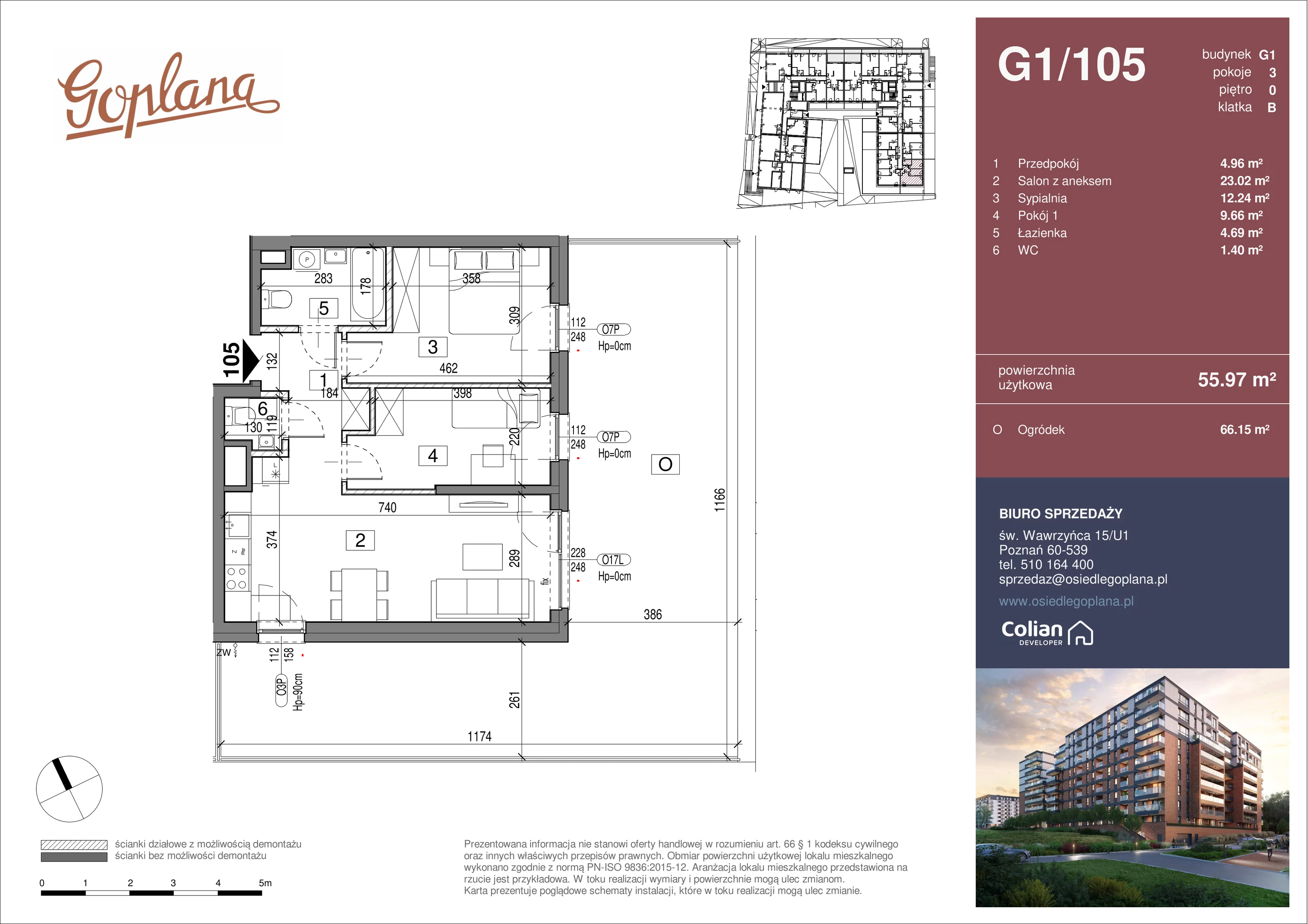 3 pokoje, mieszkanie 55,97 m², parter, oferta nr G1/105, Goplana Budynek G, Poznań, Jeżyce, ul. św. Wawrzyńca