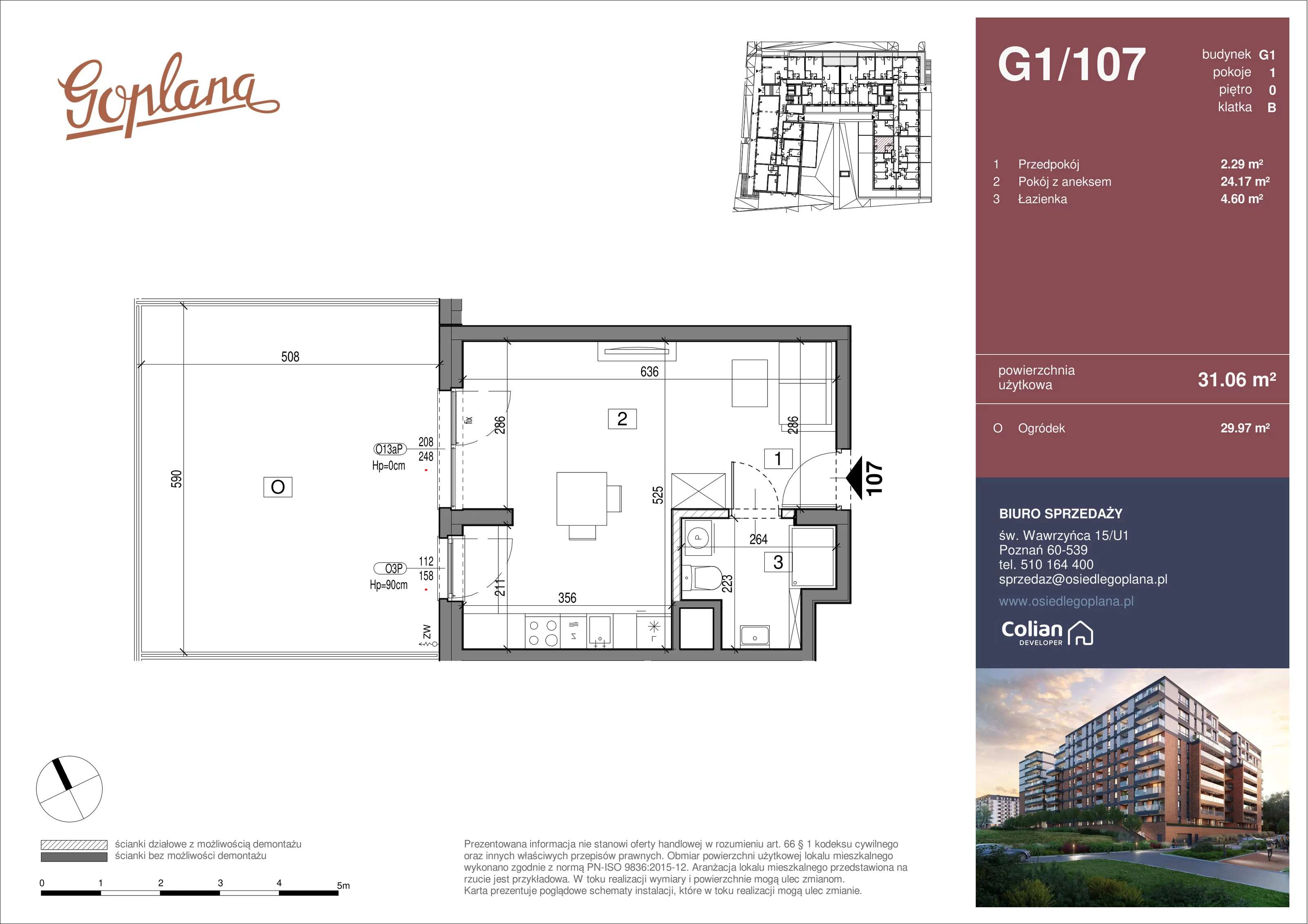 1 pokój, mieszkanie 31,06 m², parter, oferta nr G1/107, Goplana Budynek G, Poznań, Jeżyce, ul. św. Wawrzyńca