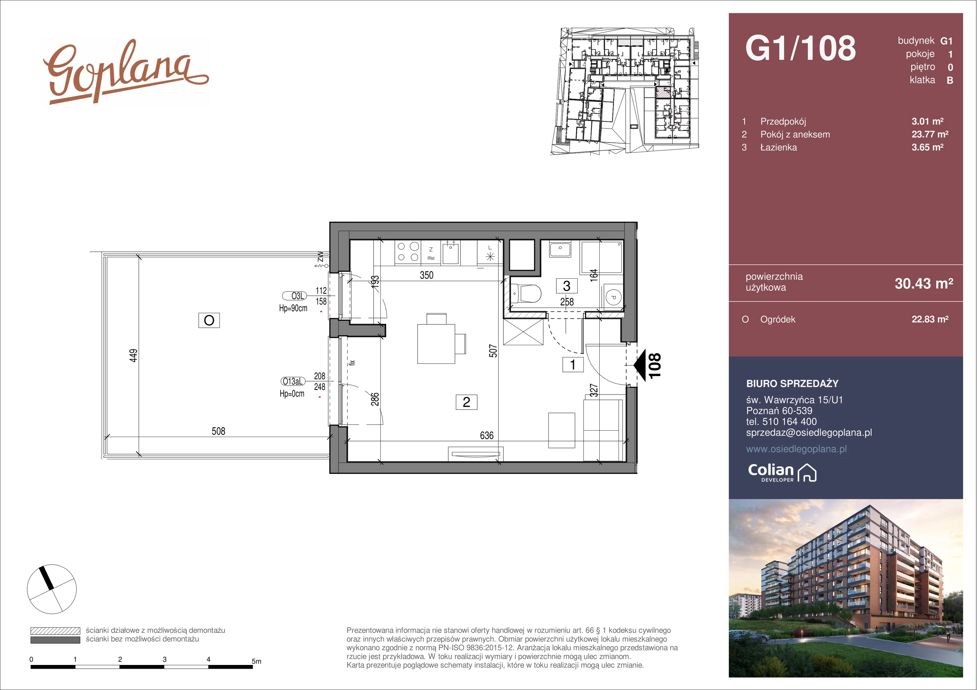 1 pokój, mieszkanie 30,43 m², parter, oferta nr G1/108, Goplana Budynek G, Poznań, Jeżyce, ul. św. Wawrzyńca