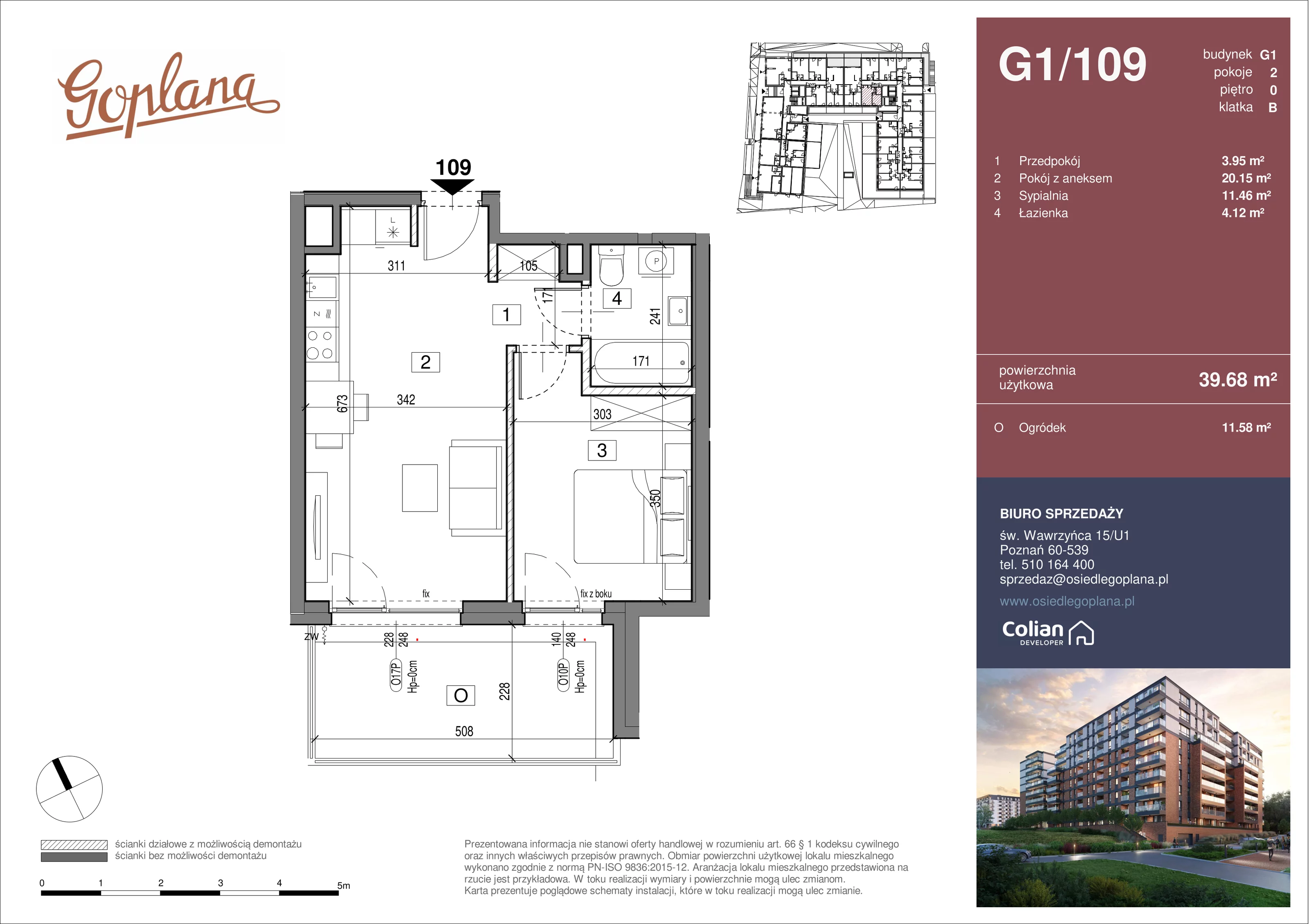 2 pokoje, mieszkanie 39,68 m², parter, oferta nr G1/109, Goplana Budynek G, Poznań, Jeżyce, ul. św. Wawrzyńca
