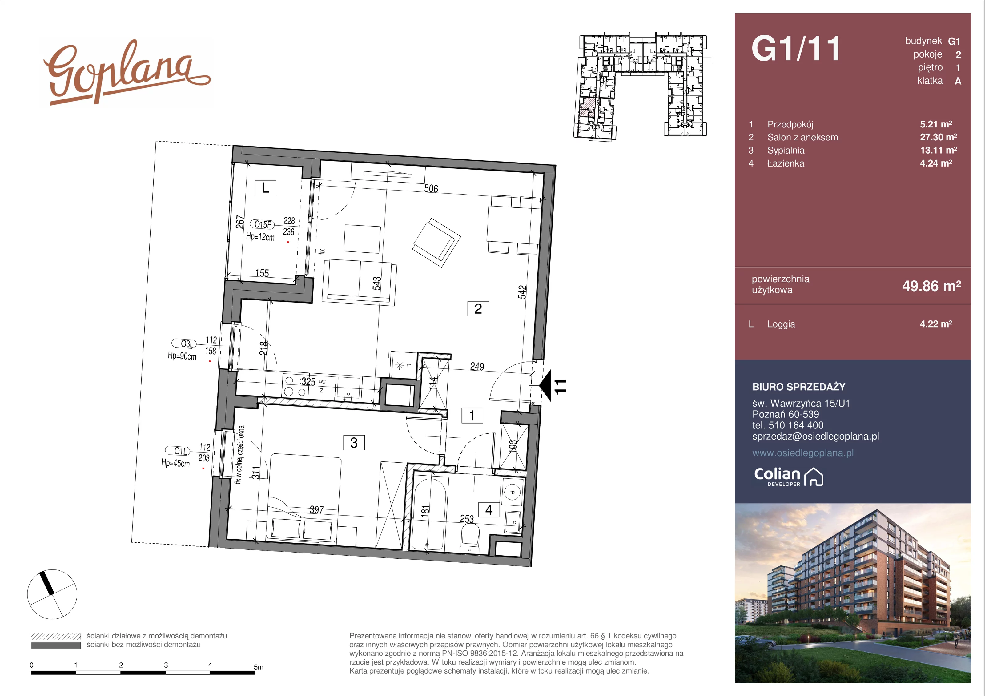 2 pokoje, mieszkanie 49,86 m², piętro 1, oferta nr G1/11, Goplana Budynek G, Poznań, Jeżyce, ul. św. Wawrzyńca