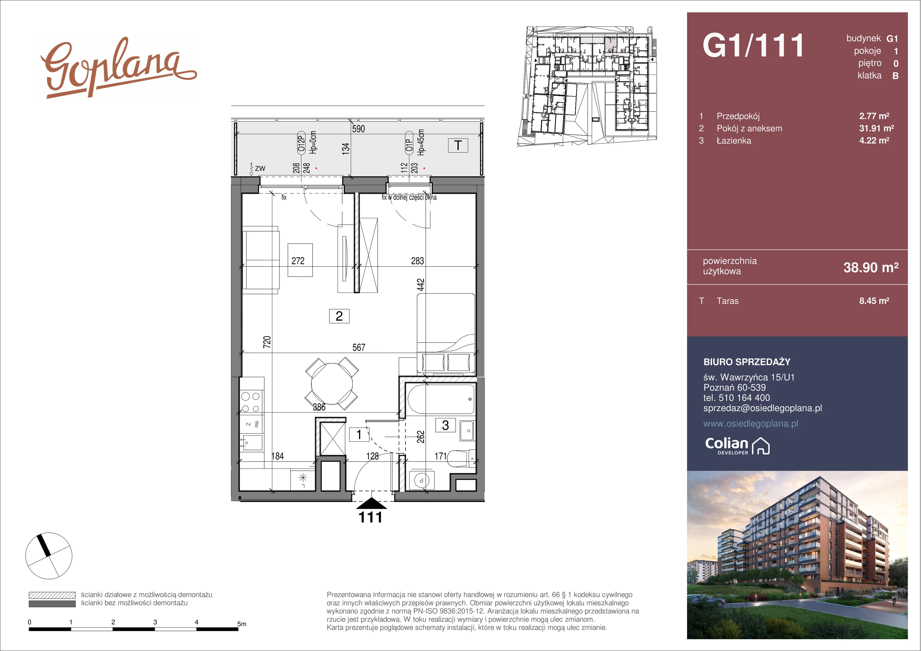 1 pokój, mieszkanie 38,90 m², parter, oferta nr G1/111, Goplana Budynek G, Poznań, Jeżyce, ul. św. Wawrzyńca