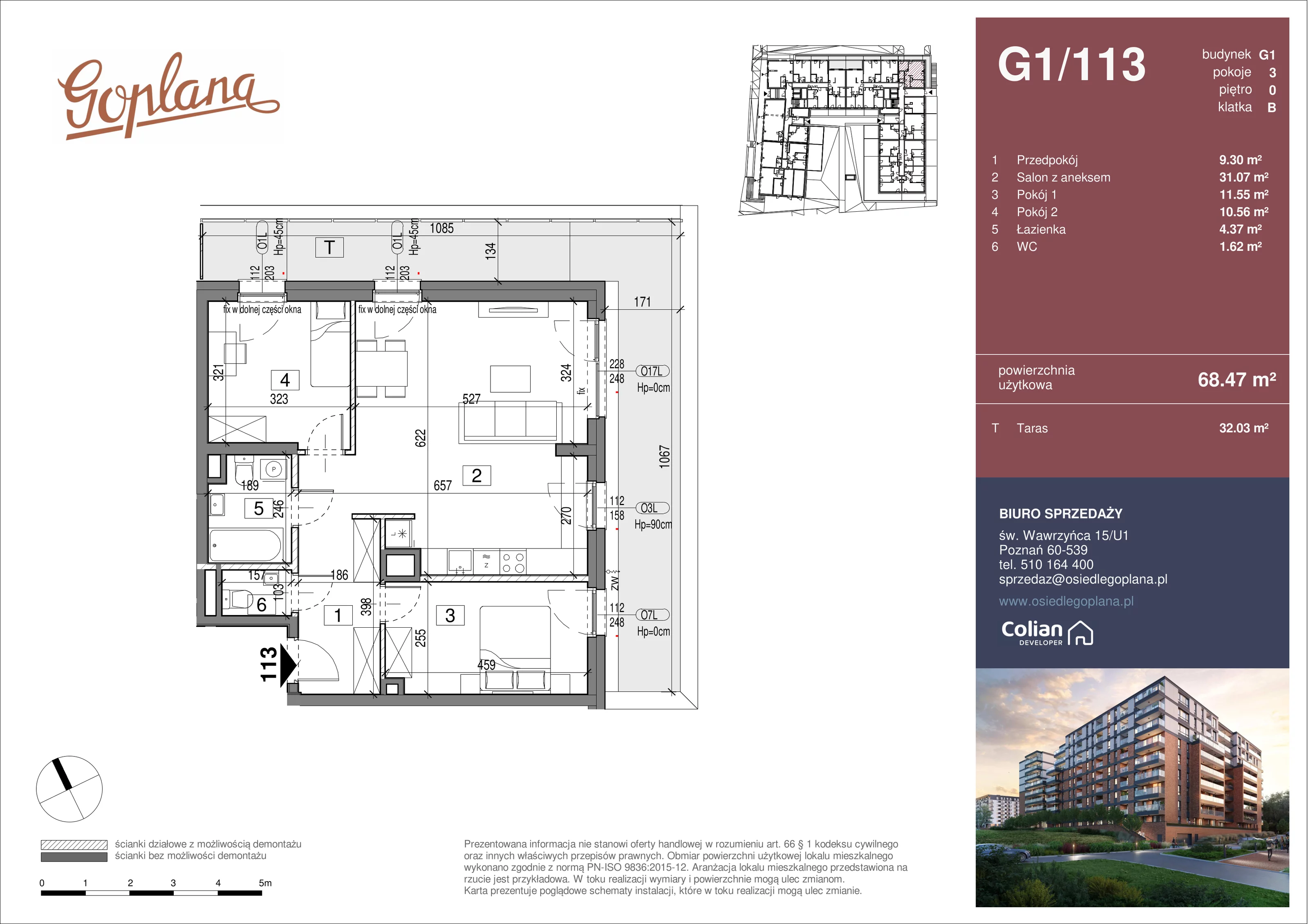 3 pokoje, mieszkanie 68,47 m², parter, oferta nr G1/113, Goplana Budynek G, Poznań, Jeżyce, ul. św. Wawrzyńca