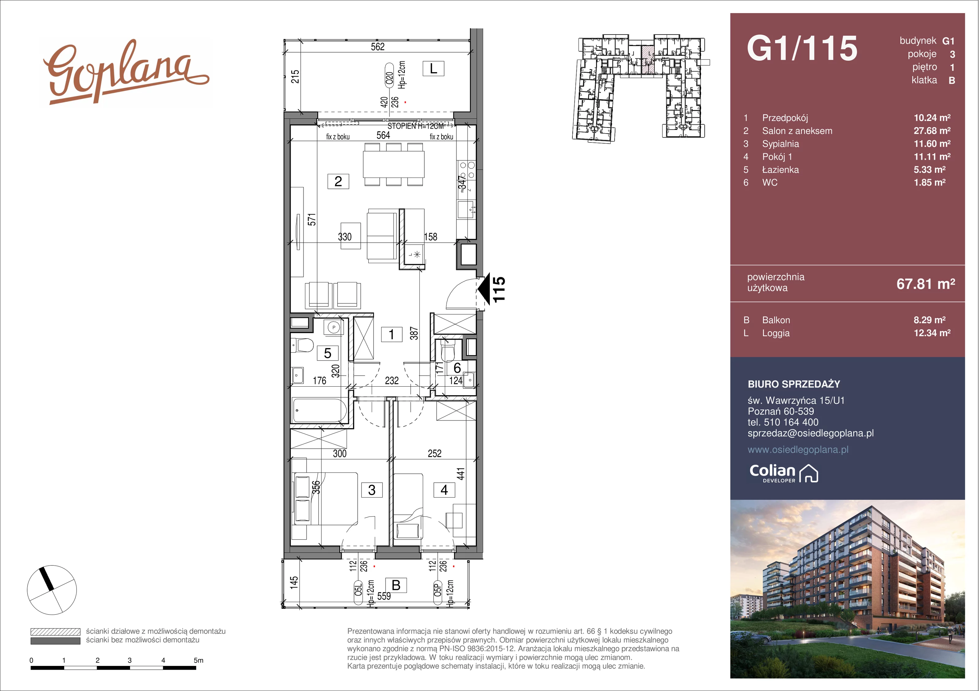 3 pokoje, mieszkanie 67,81 m², piętro 1, oferta nr G1/115, Goplana Budynek G, Poznań, Jeżyce, ul. św. Wawrzyńca