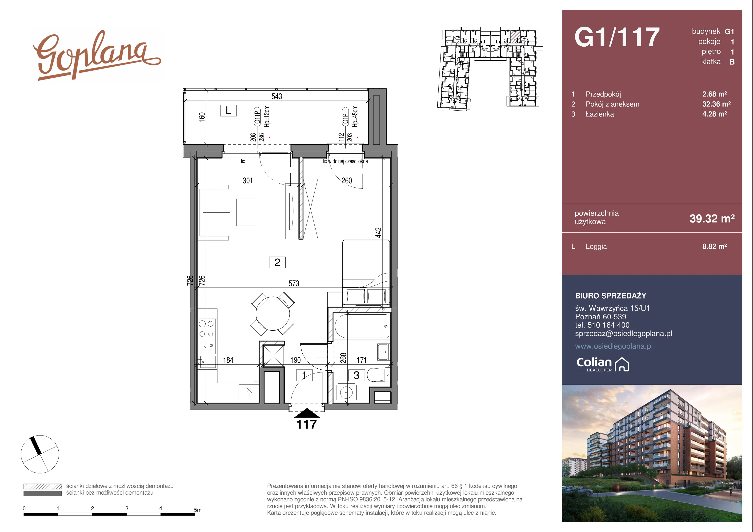 1 pokój, mieszkanie 39,32 m², piętro 1, oferta nr G1/117, Goplana Budynek G, Poznań, Jeżyce, ul. św. Wawrzyńca
