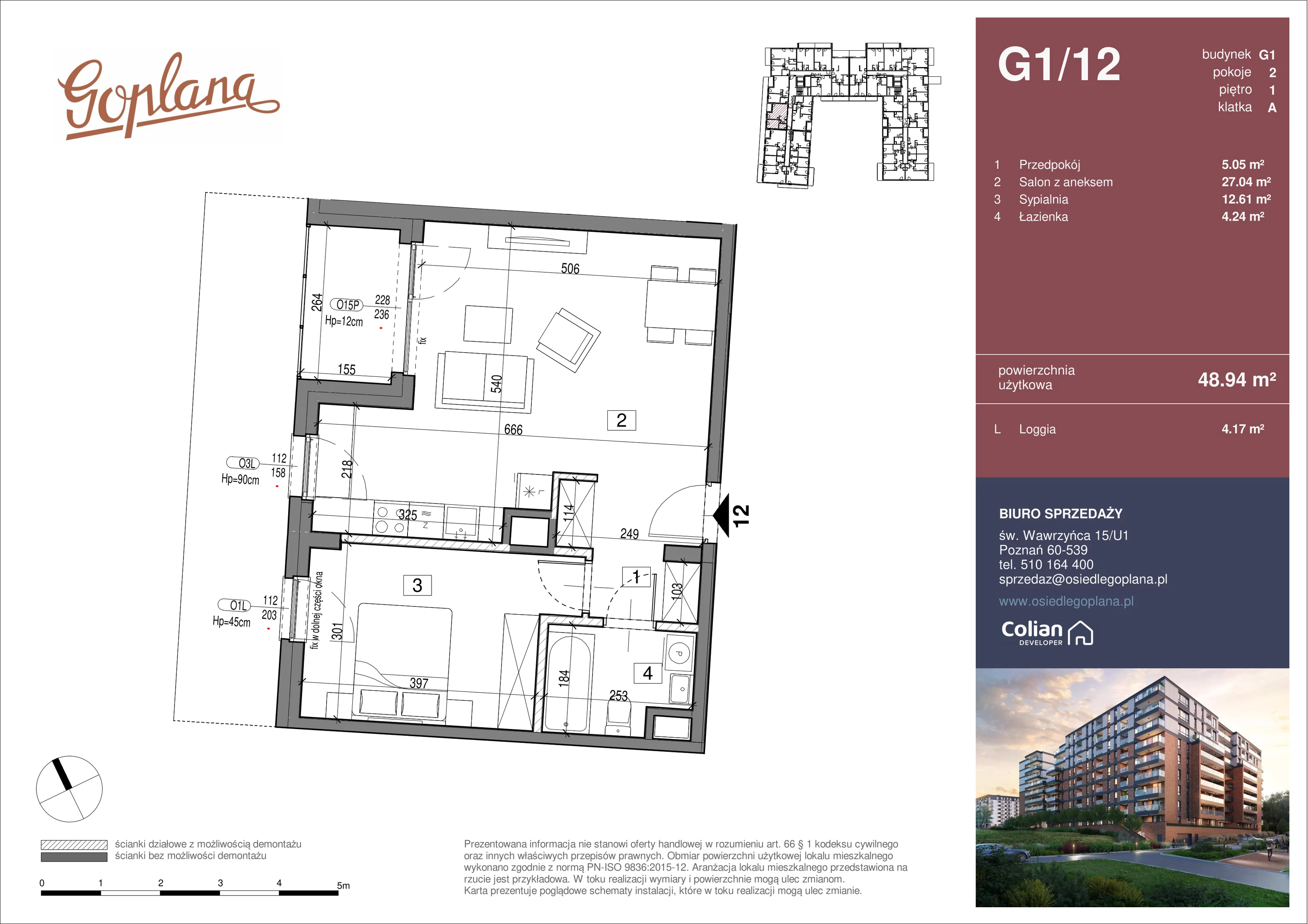 2 pokoje, mieszkanie 48,94 m², piętro 1, oferta nr G1/12, Goplana Budynek G, Poznań, Jeżyce, ul. św. Wawrzyńca
