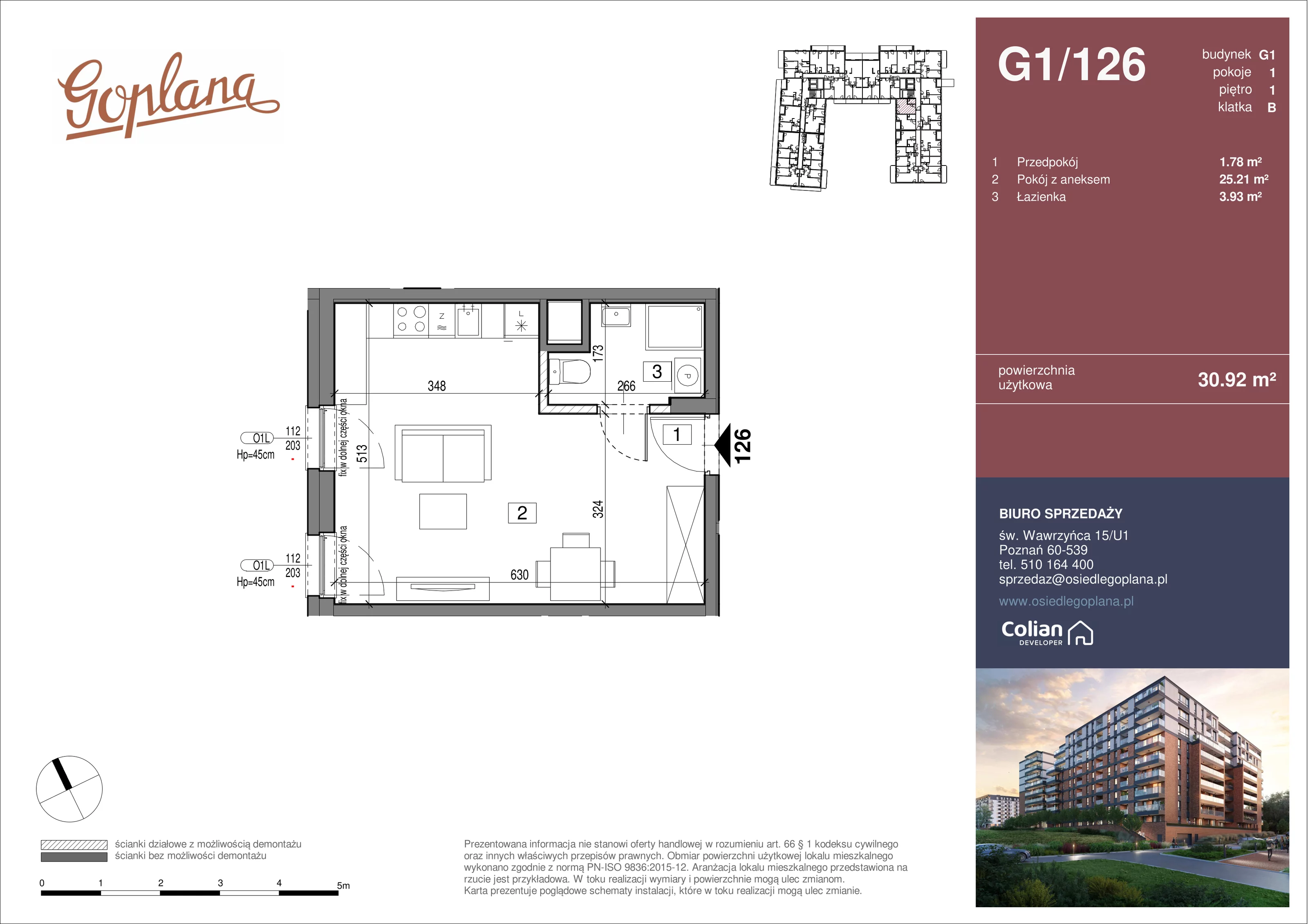 1 pokój, mieszkanie 30,92 m², piętro 1, oferta nr G1/126, Goplana Budynek G, Poznań, Jeżyce, ul. św. Wawrzyńca