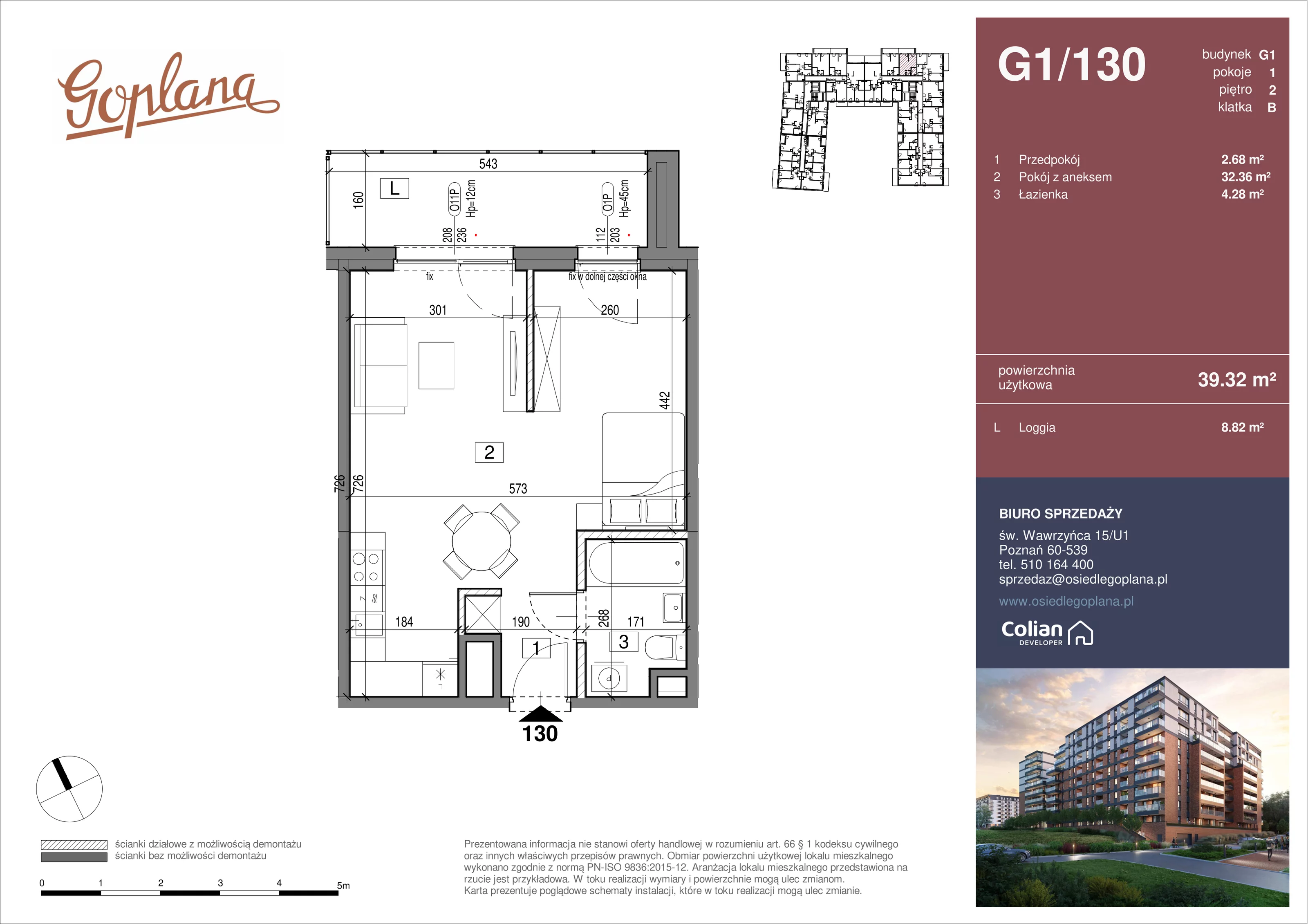 1 pokój, mieszkanie 39,32 m², piętro 2, oferta nr G1/130, Goplana Budynek G, Poznań, Jeżyce, ul. św. Wawrzyńca