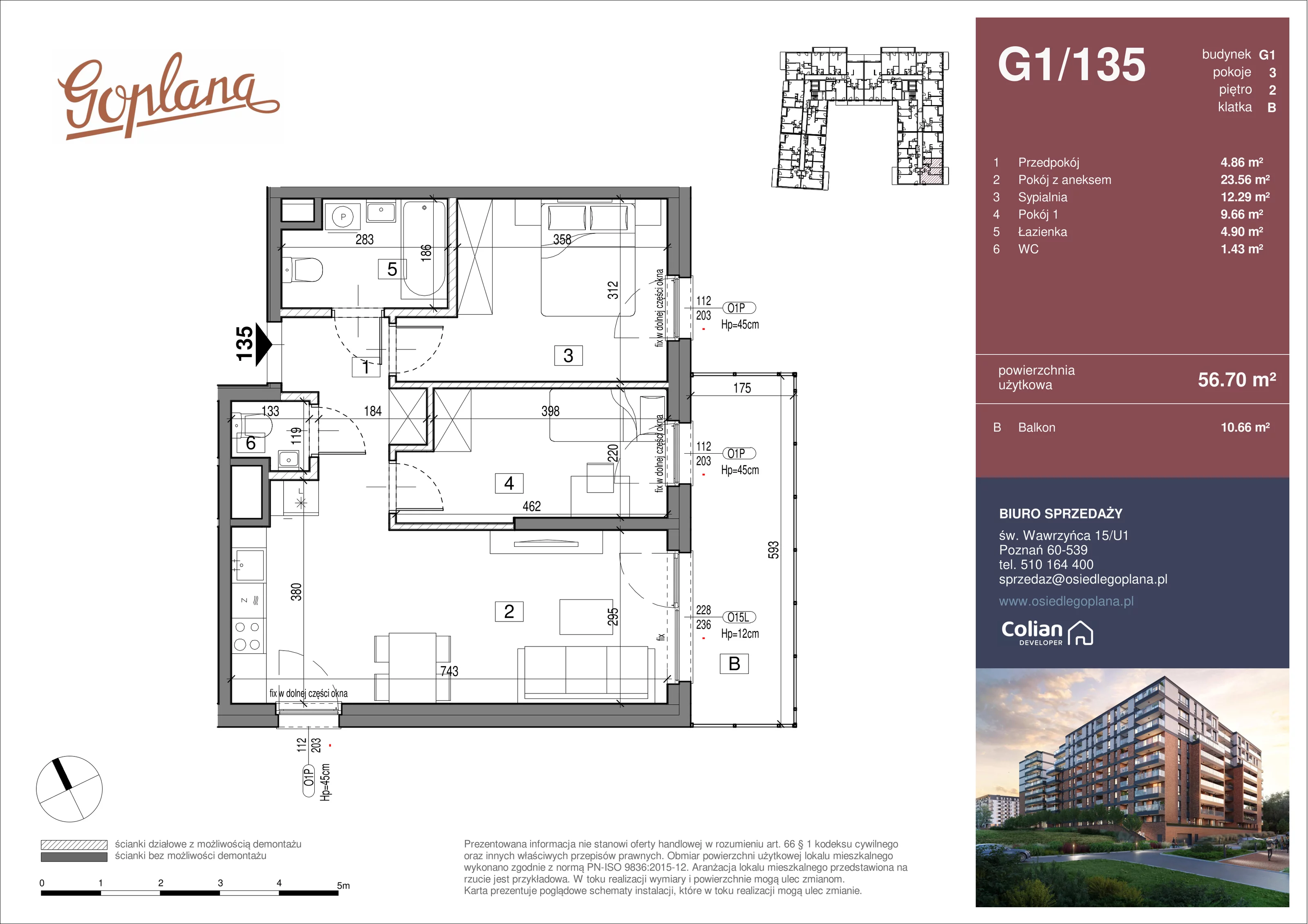 3 pokoje, mieszkanie 56,70 m², piętro 2, oferta nr G1/135, Goplana Budynek G, Poznań, Jeżyce, ul. św. Wawrzyńca