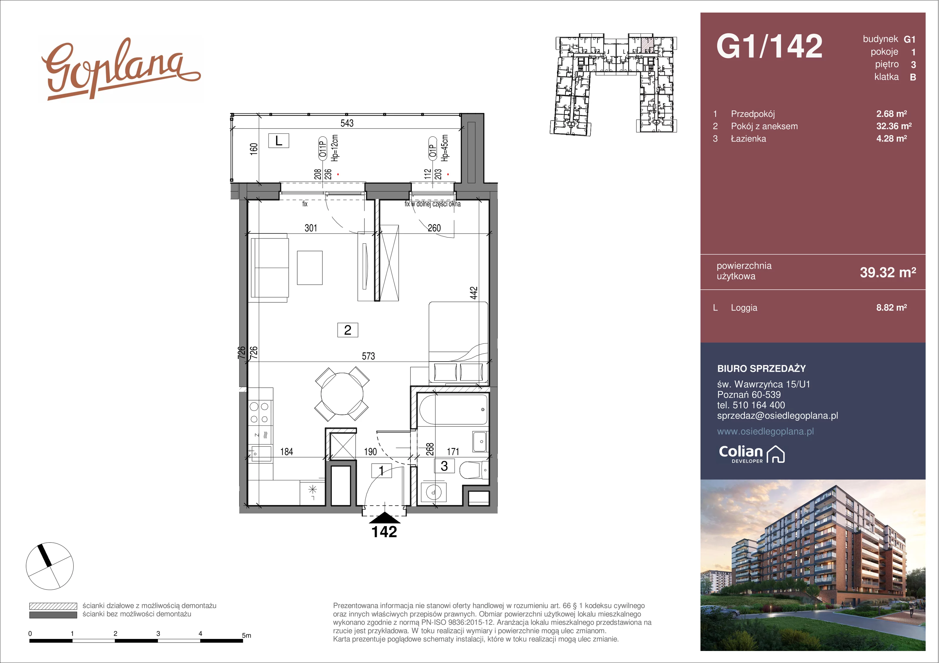 1 pokój, mieszkanie 39,32 m², piętro 3, oferta nr G1/142, Goplana Budynek G, Poznań, Jeżyce, ul. św. Wawrzyńca