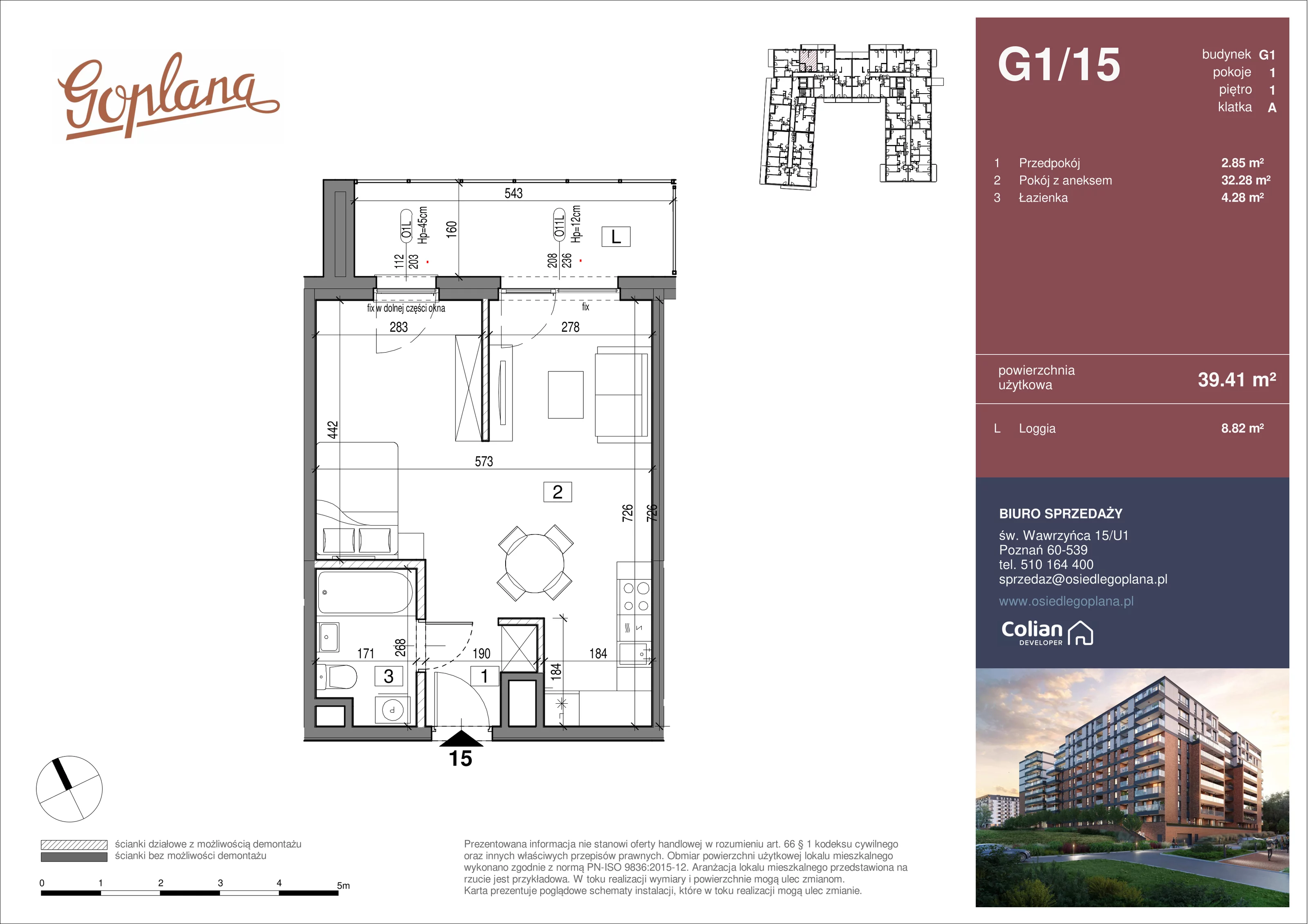 1 pokój, mieszkanie 39,41 m², piętro 1, oferta nr G1/15, Goplana Budynek G, Poznań, Jeżyce, ul. św. Wawrzyńca