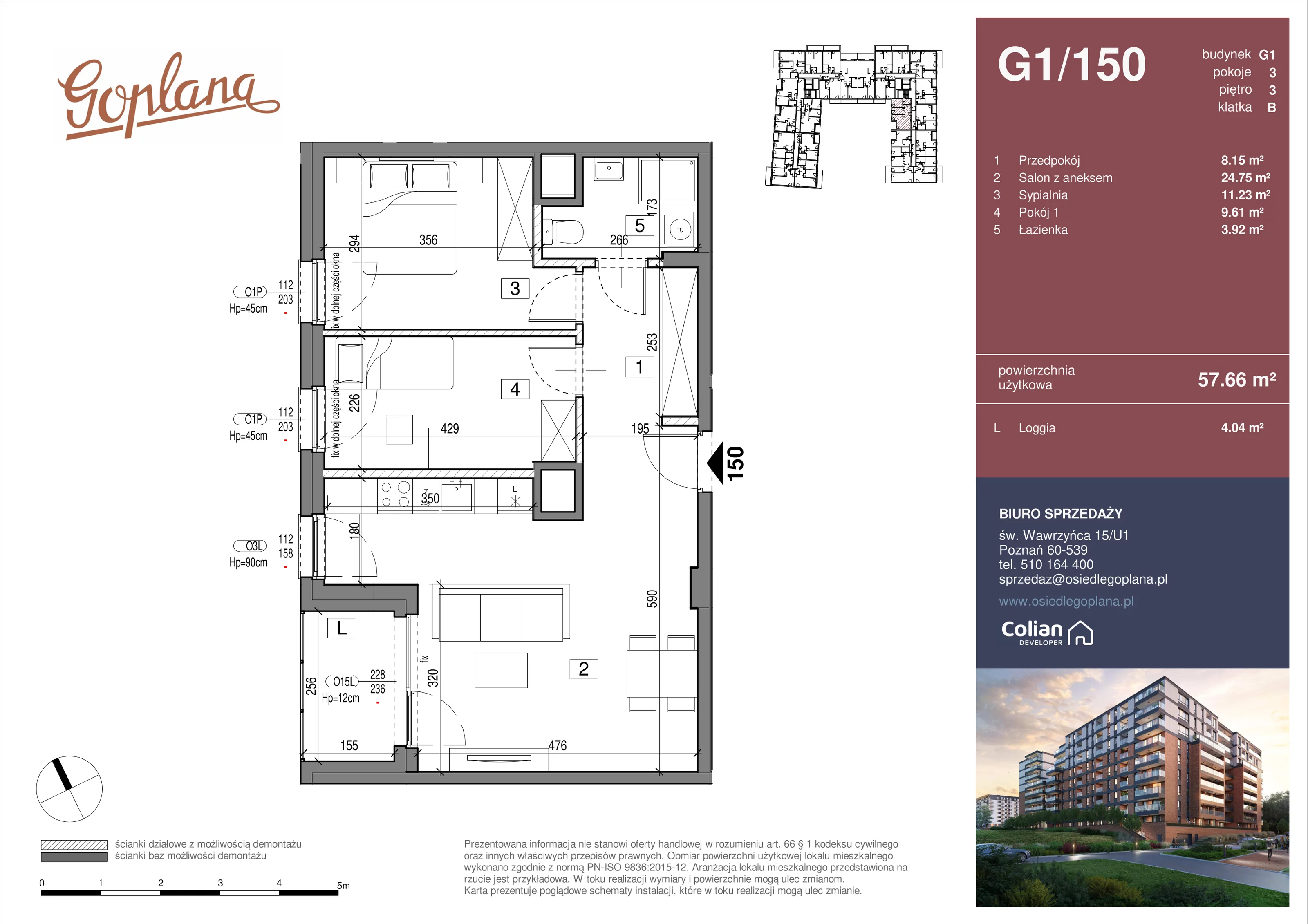 2 pokoje, mieszkanie 57,66 m², piętro 3, oferta nr G1/150, Goplana Budynek G, Poznań, Jeżyce, ul. św. Wawrzyńca