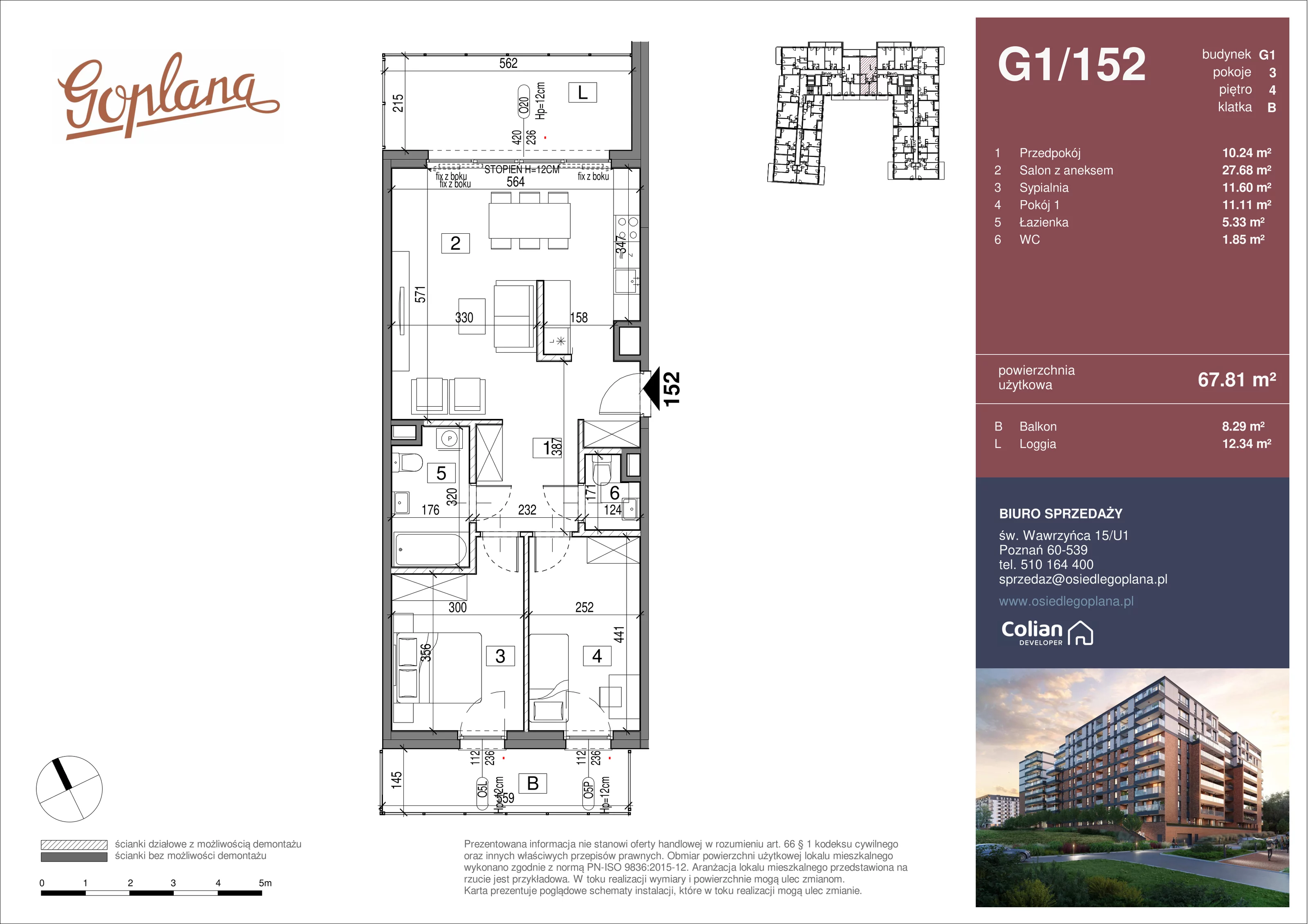 3 pokoje, mieszkanie 67,81 m², piętro 4, oferta nr G1/152, Goplana Budynek G, Poznań, Jeżyce, ul. św. Wawrzyńca