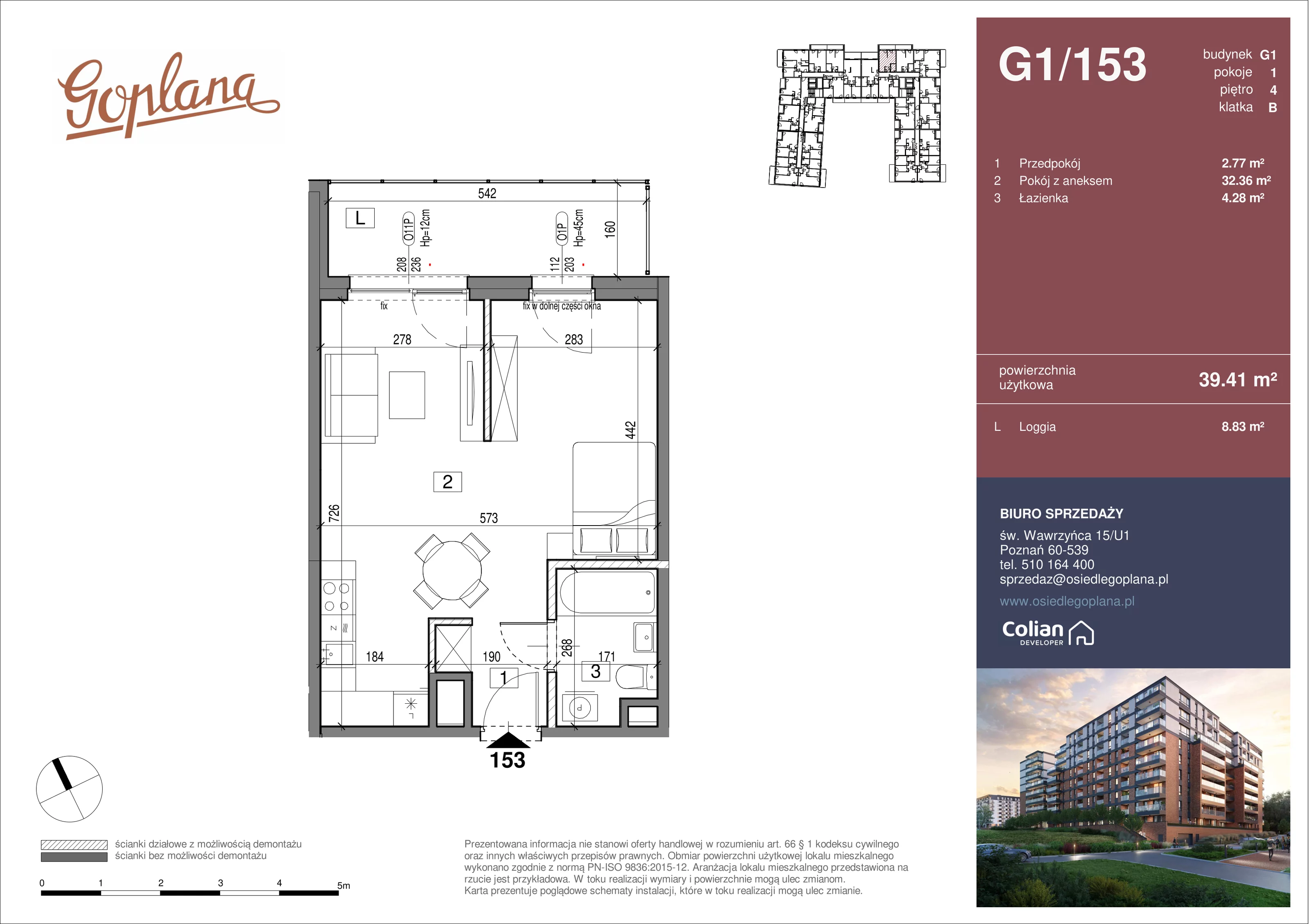 1 pokój, mieszkanie 39,41 m², piętro 4, oferta nr G1/153, Goplana Budynek G, Poznań, Jeżyce, ul. św. Wawrzyńca