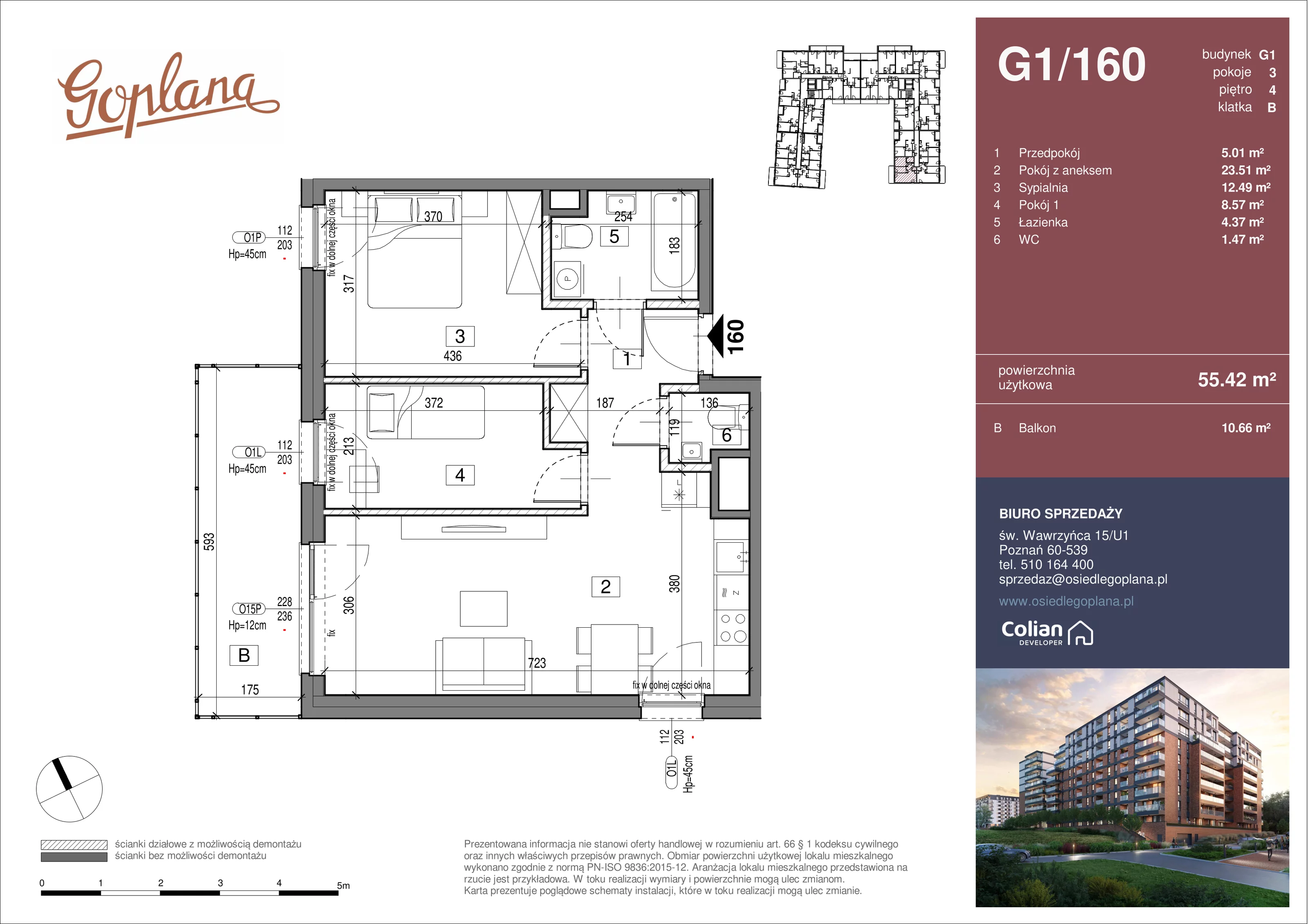 3 pokoje, mieszkanie 55,42 m², piętro 4, oferta nr G1/160, Goplana Budynek G, Poznań, Jeżyce, ul. św. Wawrzyńca