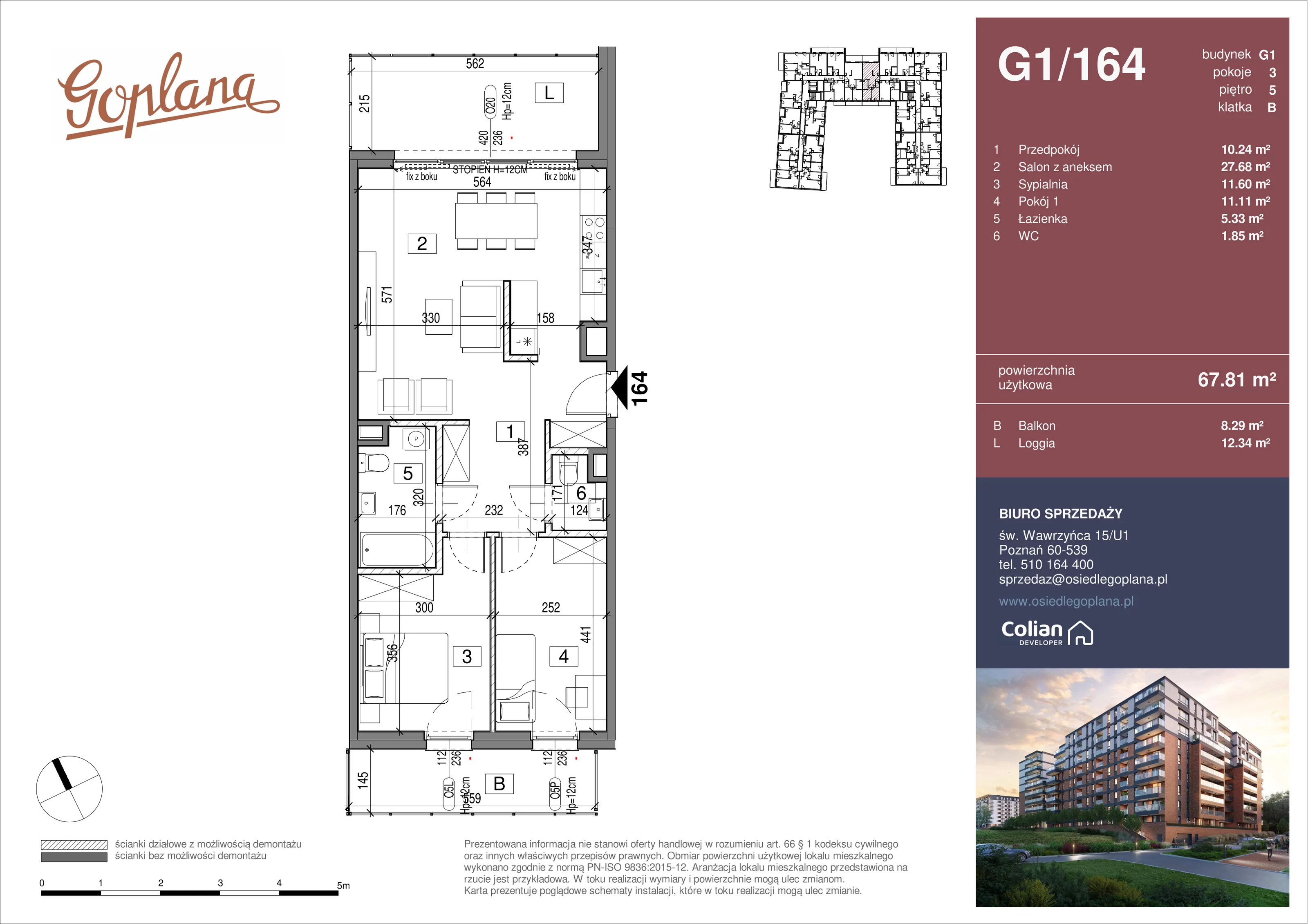 3 pokoje, mieszkanie 67,81 m², piętro 5, oferta nr G1/164, Goplana Budynek G, Poznań, Jeżyce, ul. św. Wawrzyńca