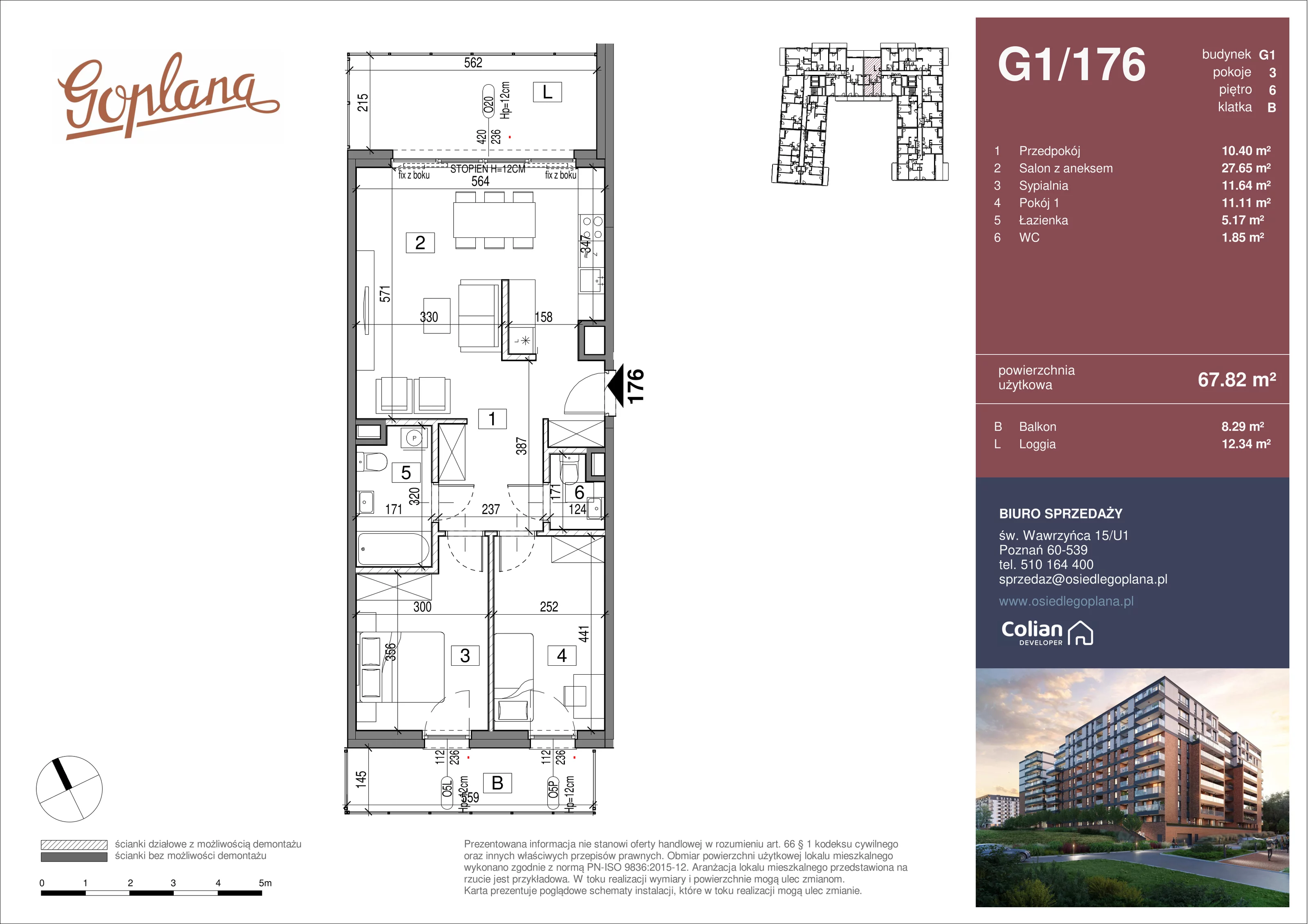 3 pokoje, mieszkanie 67,82 m², piętro 6, oferta nr G1/176, Goplana Budynek G, Poznań, Jeżyce, ul. św. Wawrzyńca