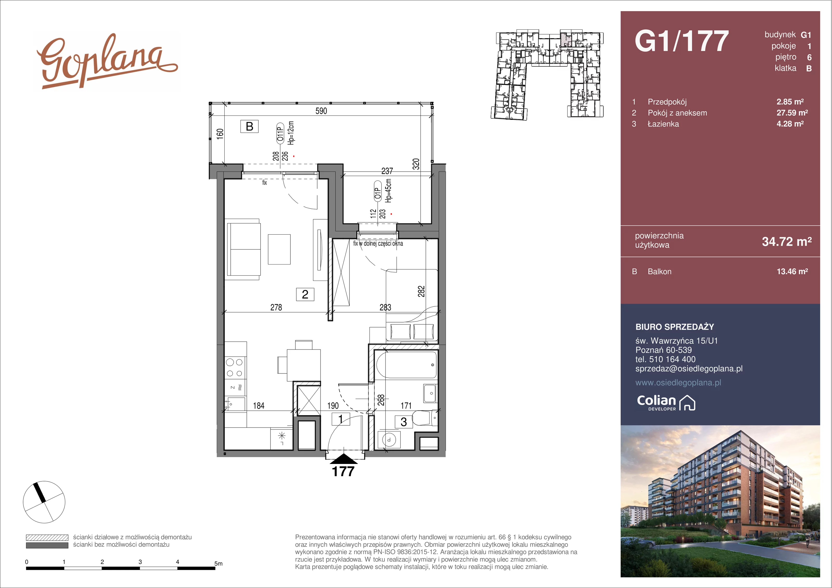 1 pokój, mieszkanie 34,72 m², piętro 6, oferta nr G1/177, Goplana Budynek G, Poznań, Jeżyce, ul. św. Wawrzyńca