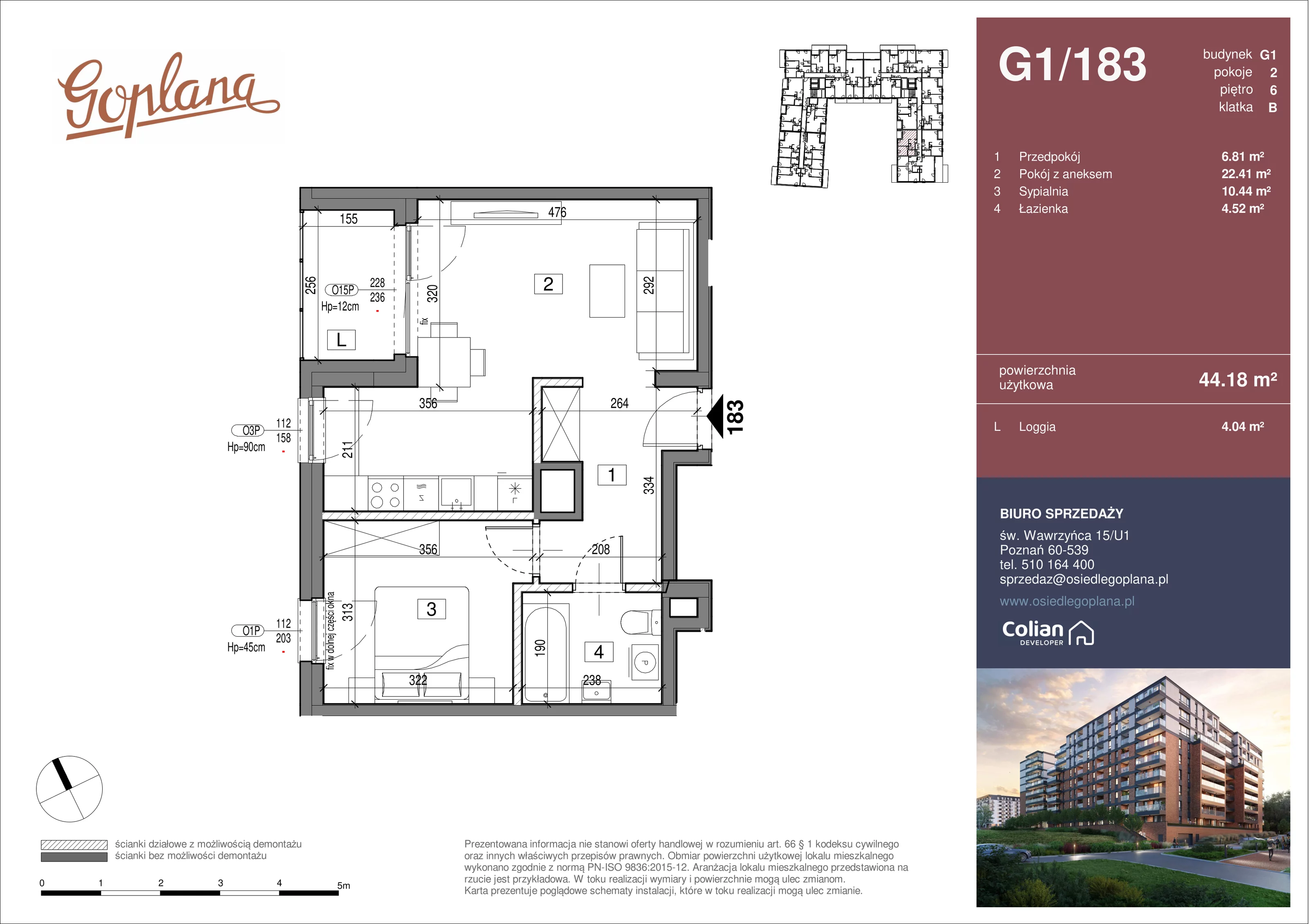 2 pokoje, mieszkanie 44,18 m², piętro 6, oferta nr G1/183, Goplana Budynek G, Poznań, Jeżyce, ul. św. Wawrzyńca