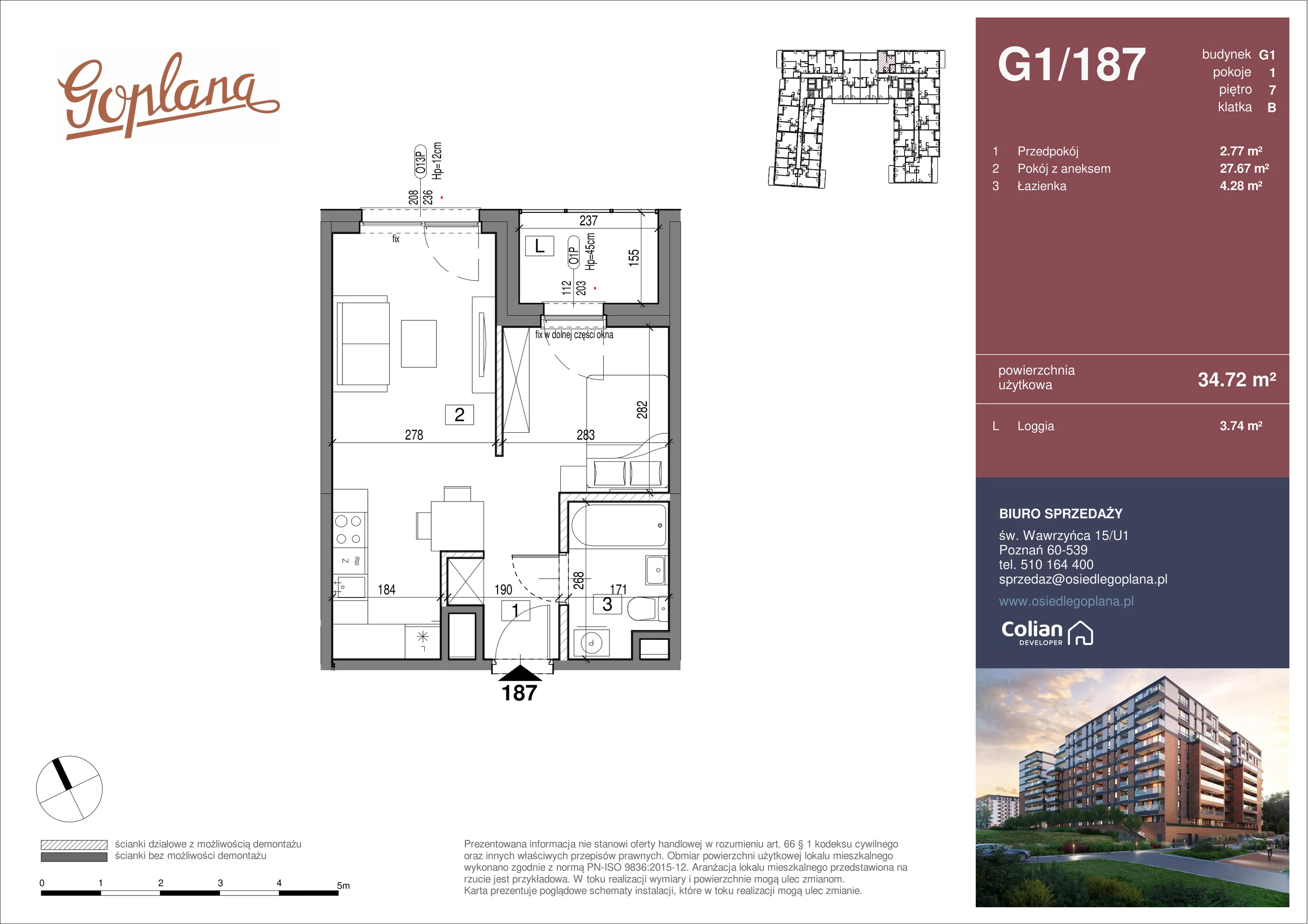 1 pokój, mieszkanie 34,72 m², piętro 7, oferta nr G1/187, Goplana Budynek G, Poznań, Jeżyce, ul. św. Wawrzyńca