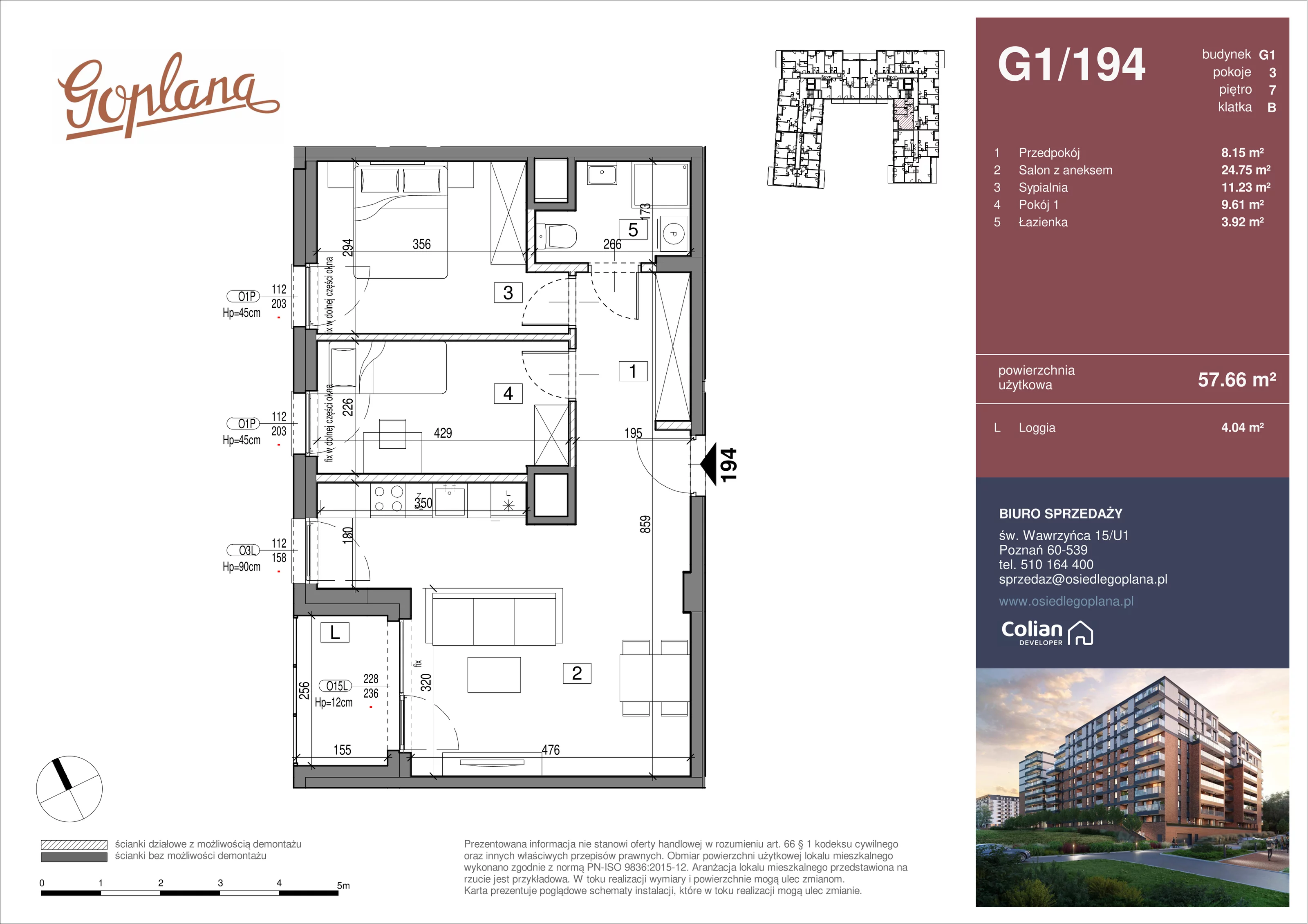 3 pokoje, mieszkanie 57,66 m², piętro 7, oferta nr G1/194, Goplana Budynek G, Poznań, Jeżyce, ul. św. Wawrzyńca