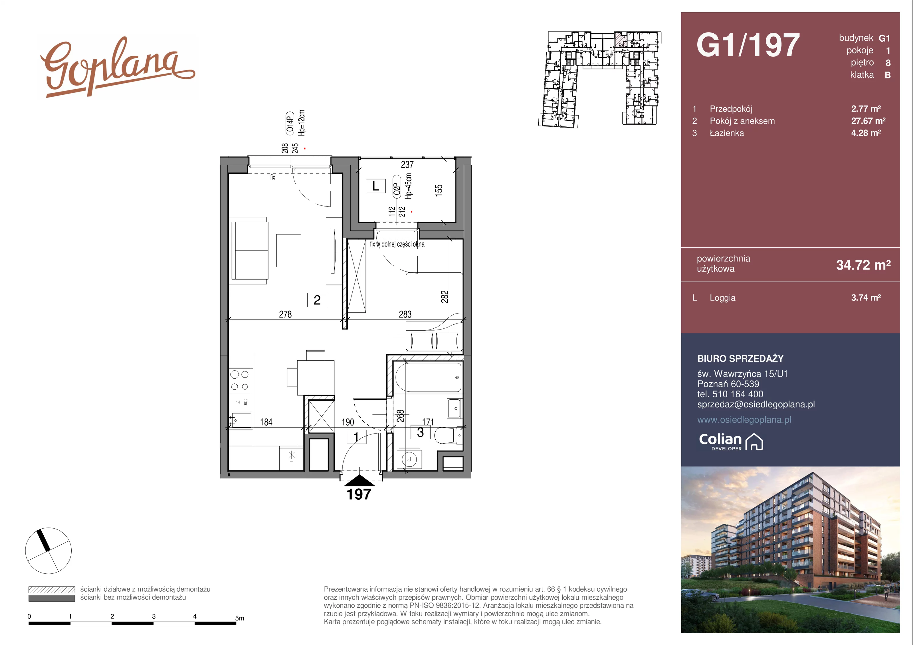 1 pokój, mieszkanie 34,72 m², piętro 8, oferta nr G1/197, Goplana Budynek G, Poznań, Jeżyce, ul. św. Wawrzyńca