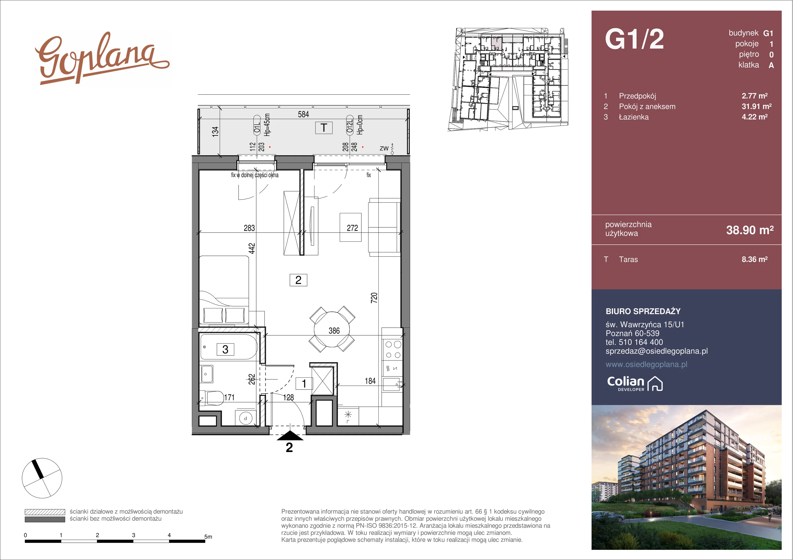 1 pokój, mieszkanie 38,90 m², parter, oferta nr G1/2, Goplana Budynek G, Poznań, Jeżyce, ul. św. Wawrzyńca
