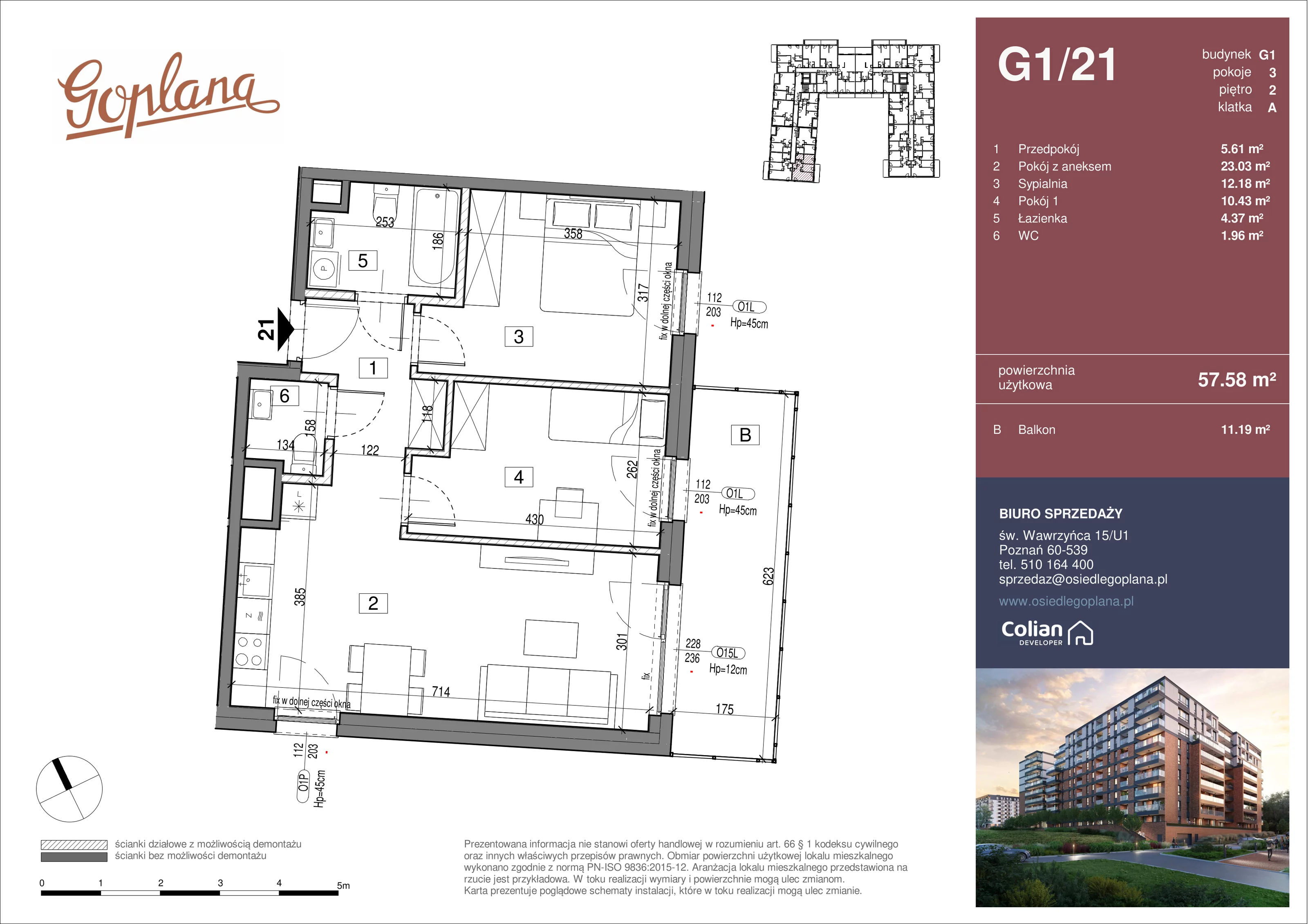 3 pokoje, mieszkanie 57,58 m², piętro 2, oferta nr G1/21, Goplana Budynek G, Poznań, Jeżyce, ul. św. Wawrzyńca