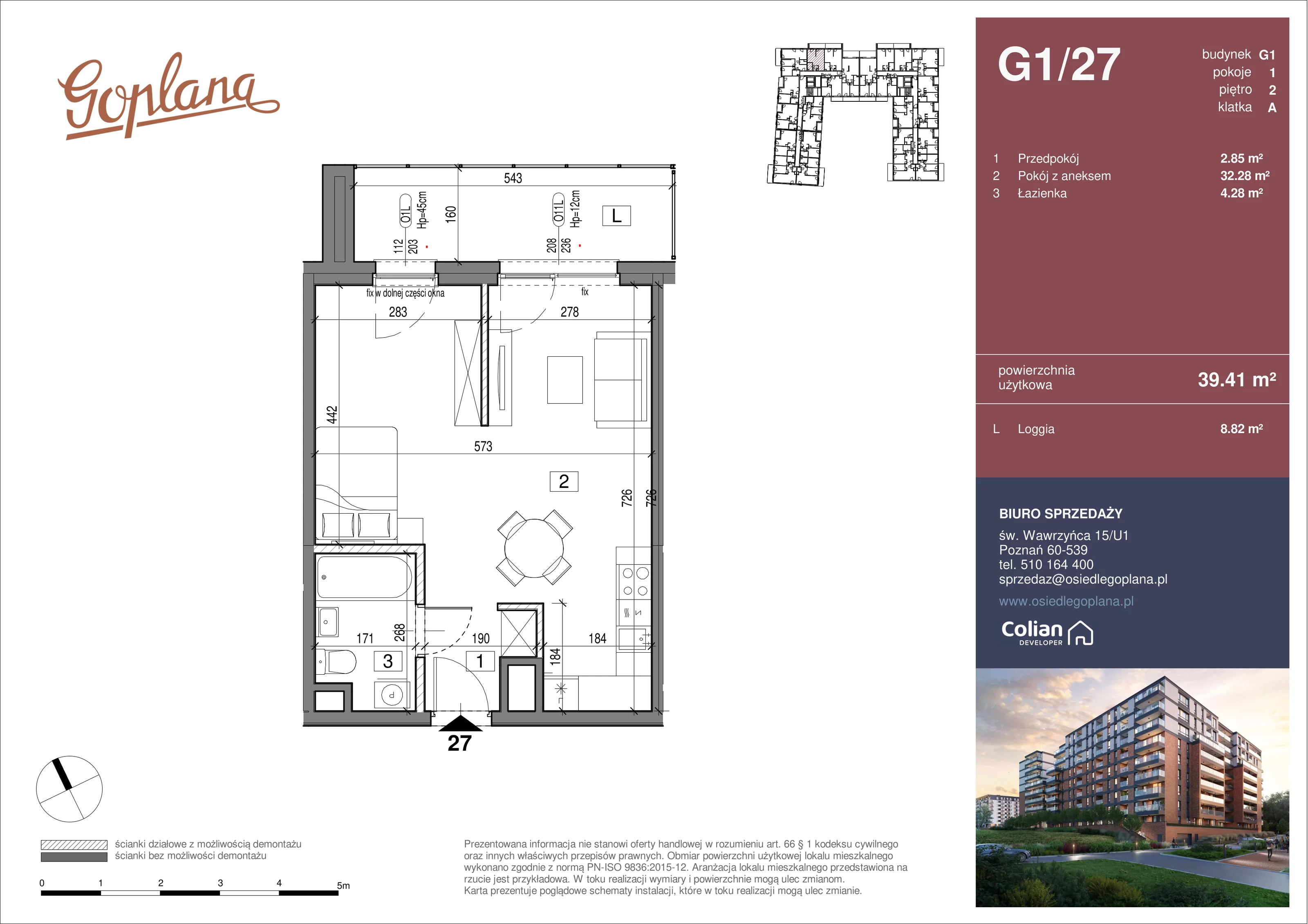 1 pokój, mieszkanie 39,41 m², piętro 2, oferta nr G1/27, Goplana Budynek G, Poznań, Jeżyce, ul. św. Wawrzyńca