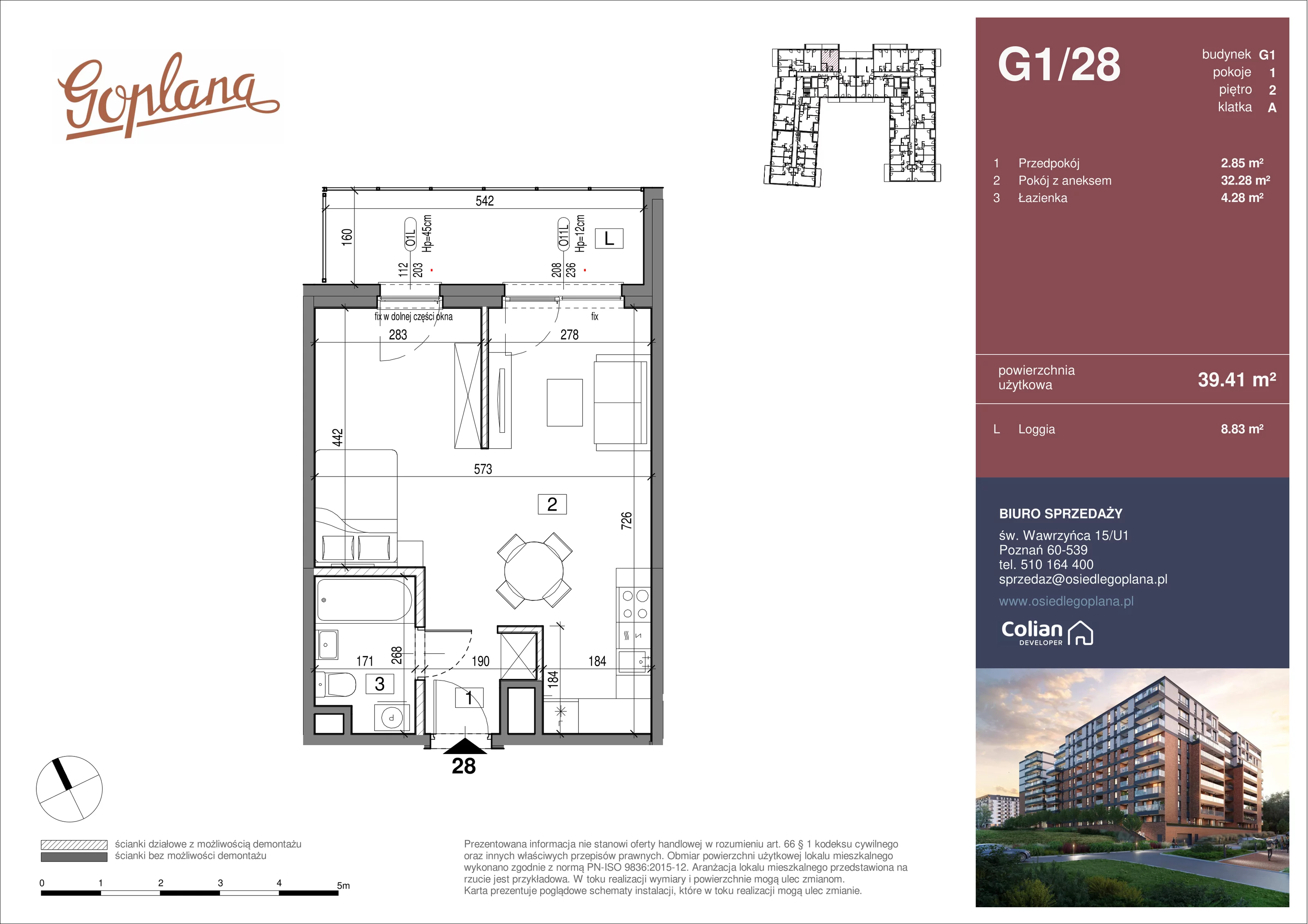 1 pokój, mieszkanie 39,41 m², piętro 2, oferta nr G1/28, Goplana Budynek G, Poznań, Jeżyce, ul. św. Wawrzyńca