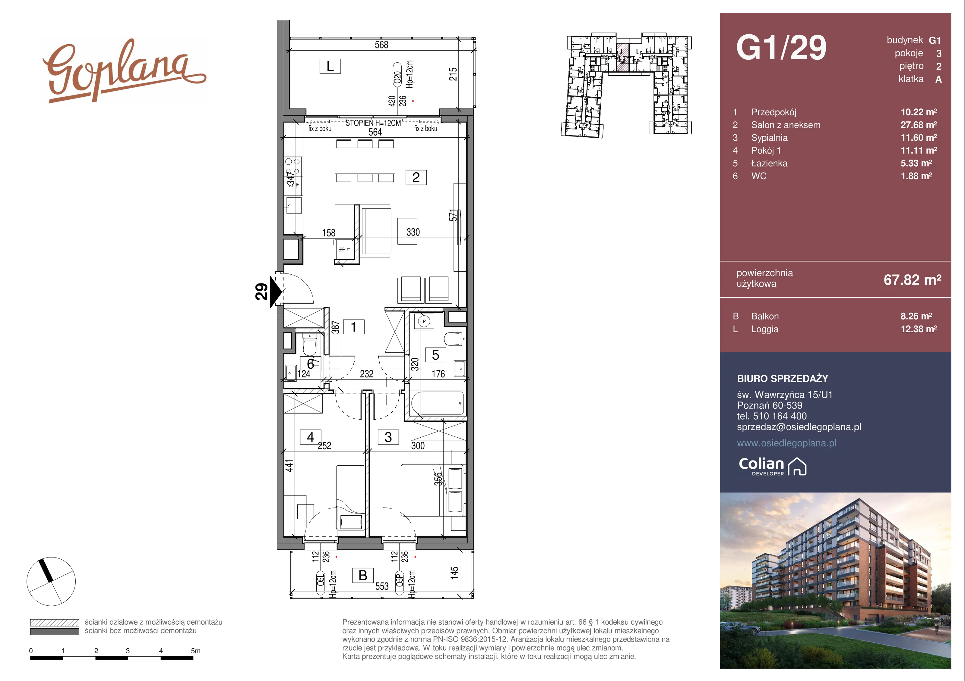 3 pokoje, mieszkanie 67,82 m², piętro 2, oferta nr G1/29, Goplana Budynek G, Poznań, Jeżyce, ul. św. Wawrzyńca