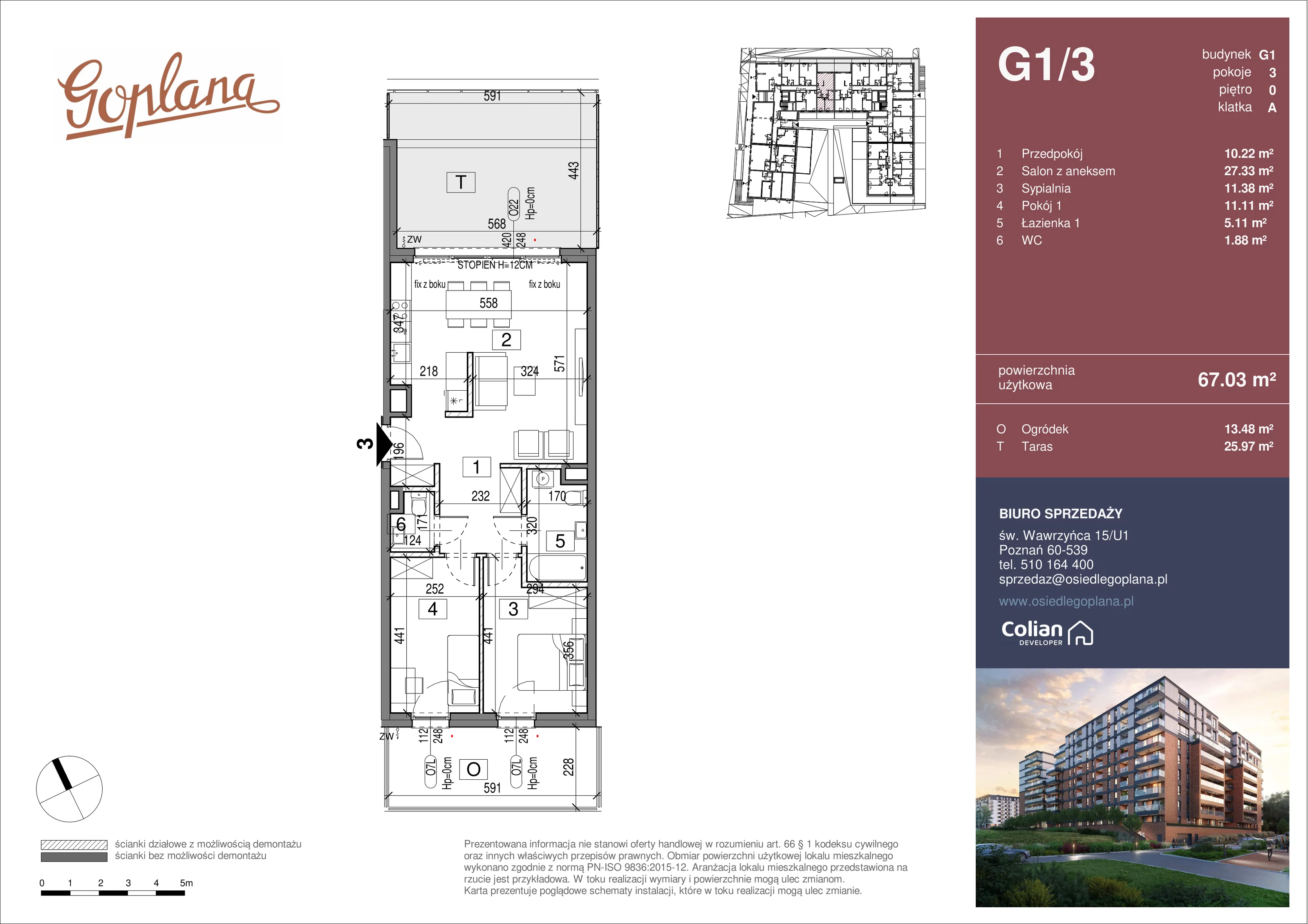 3 pokoje, mieszkanie 67,03 m², parter, oferta nr G1/3, Goplana Budynek G, Poznań, Jeżyce, ul. św. Wawrzyńca