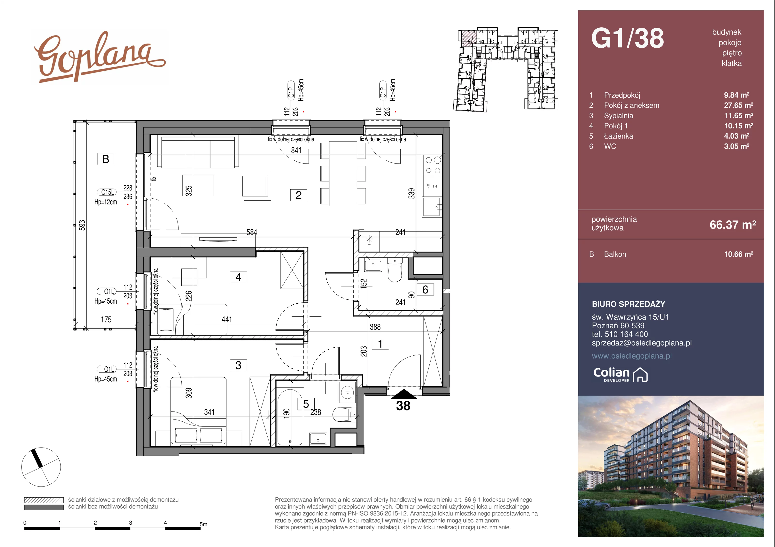 3 pokoje, mieszkanie 66,37 m², piętro 3, oferta nr G1/38, Goplana Budynek G, Poznań, Jeżyce, ul. św. Wawrzyńca