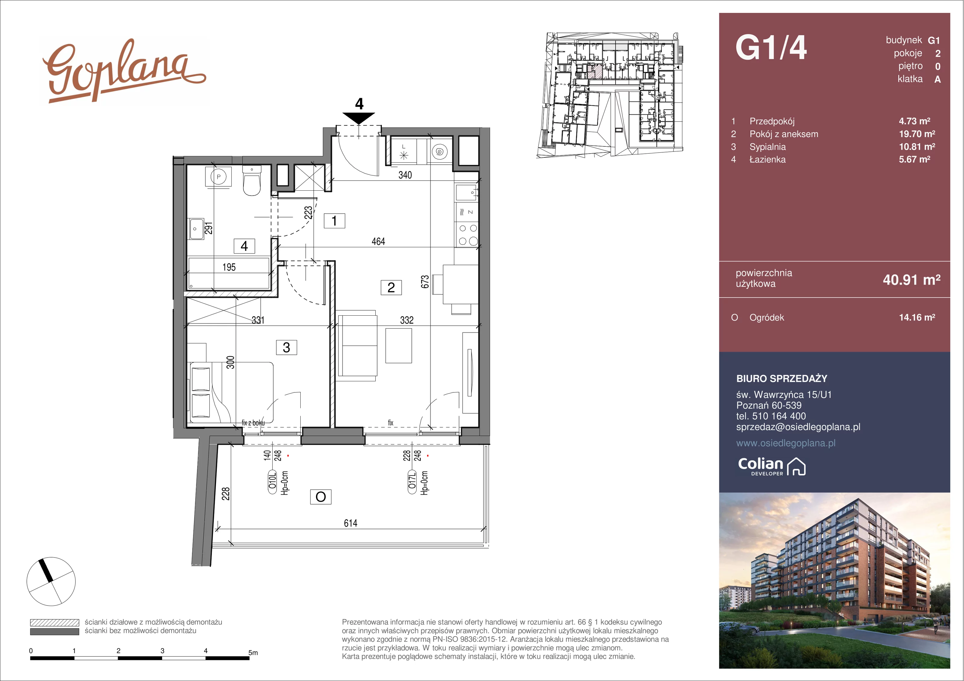 2 pokoje, mieszkanie 40,91 m², parter, oferta nr G1/4, Goplana Budynek G, Poznań, Jeżyce, ul. św. Wawrzyńca
