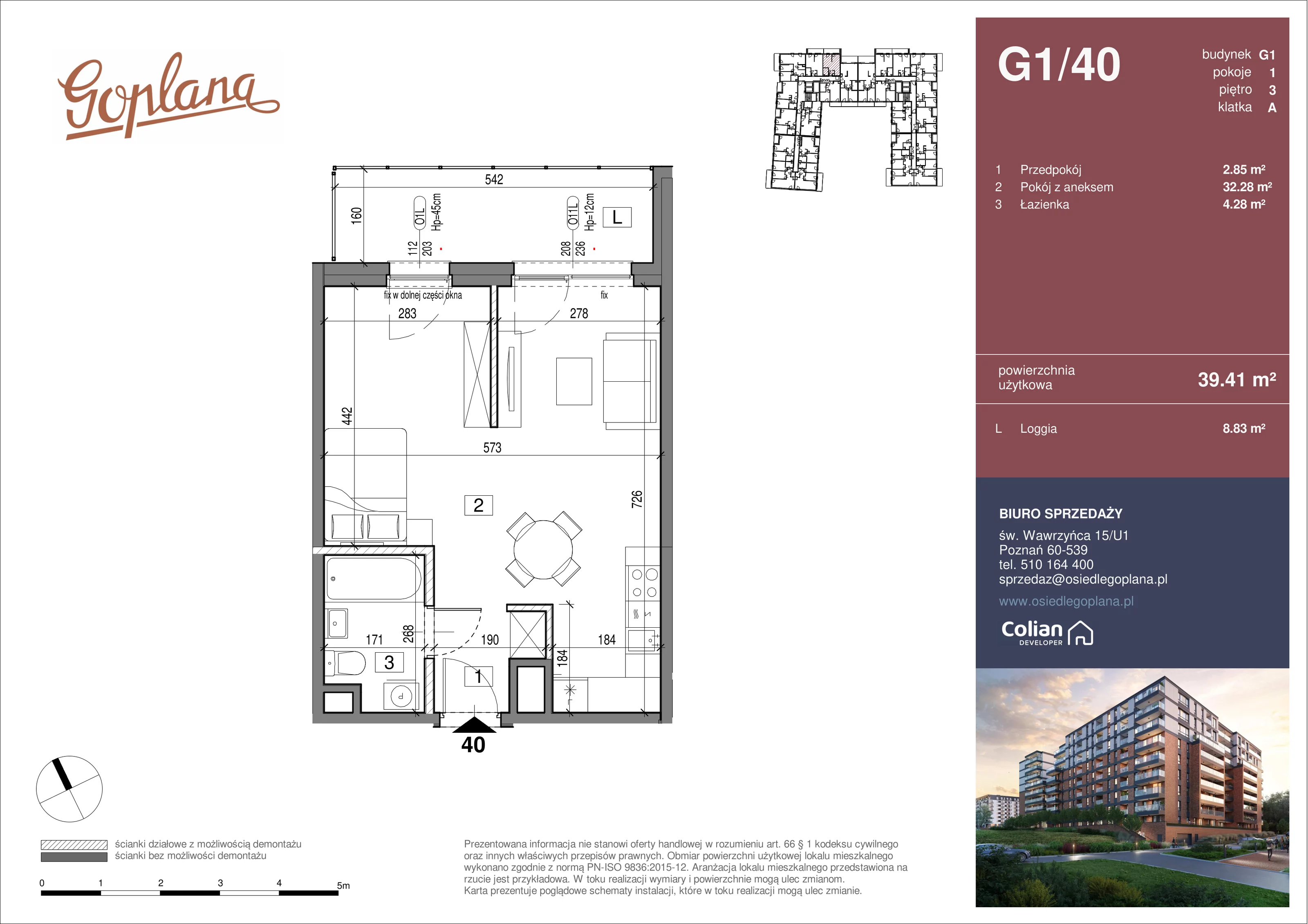 1 pokój, mieszkanie 39,41 m², piętro 3, oferta nr G1/40, Goplana Budynek G, Poznań, Jeżyce, ul. św. Wawrzyńca