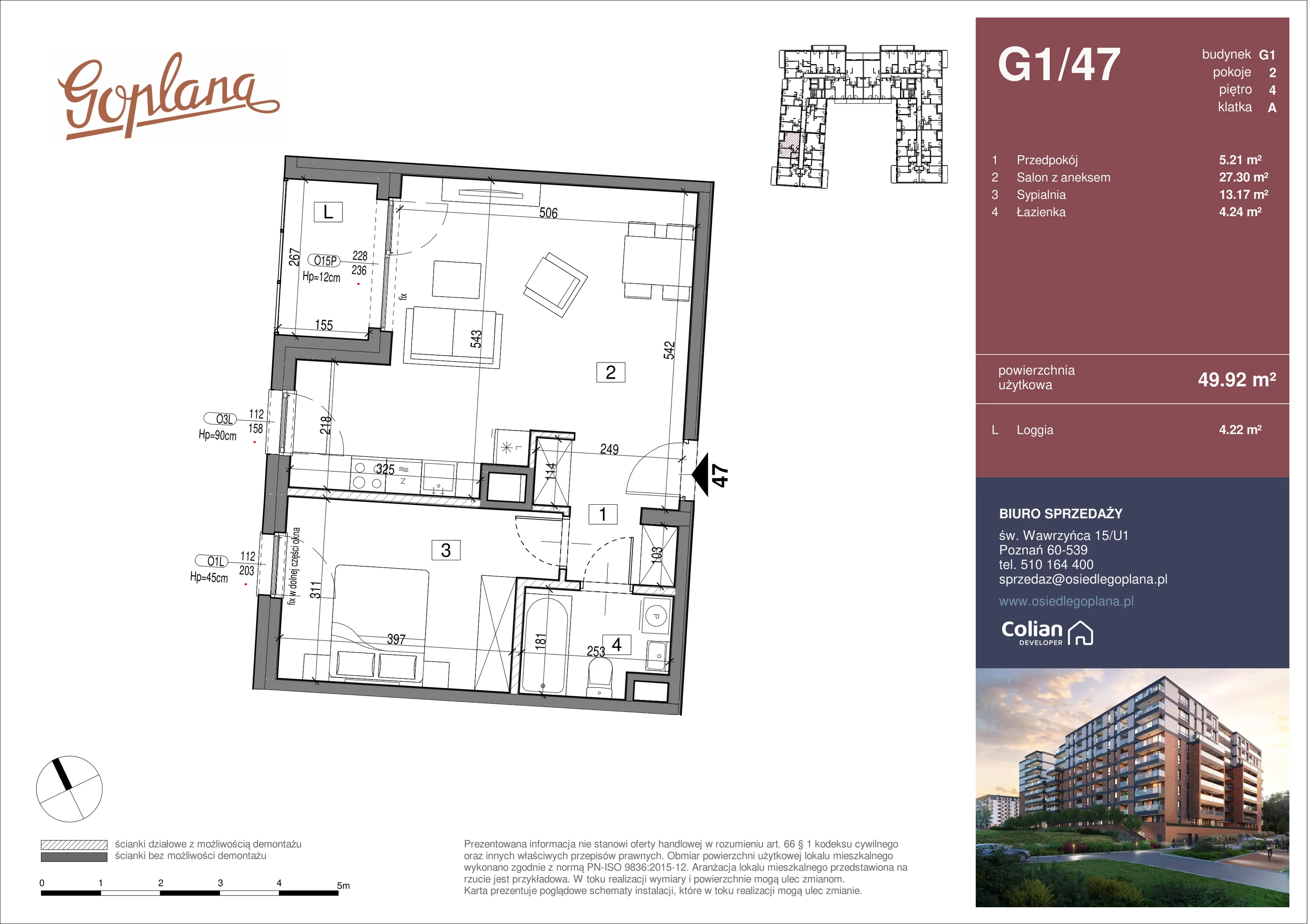2 pokoje, mieszkanie 49,92 m², piętro 4, oferta nr G1/47, Goplana Budynek G, Poznań, Jeżyce, ul. św. Wawrzyńca