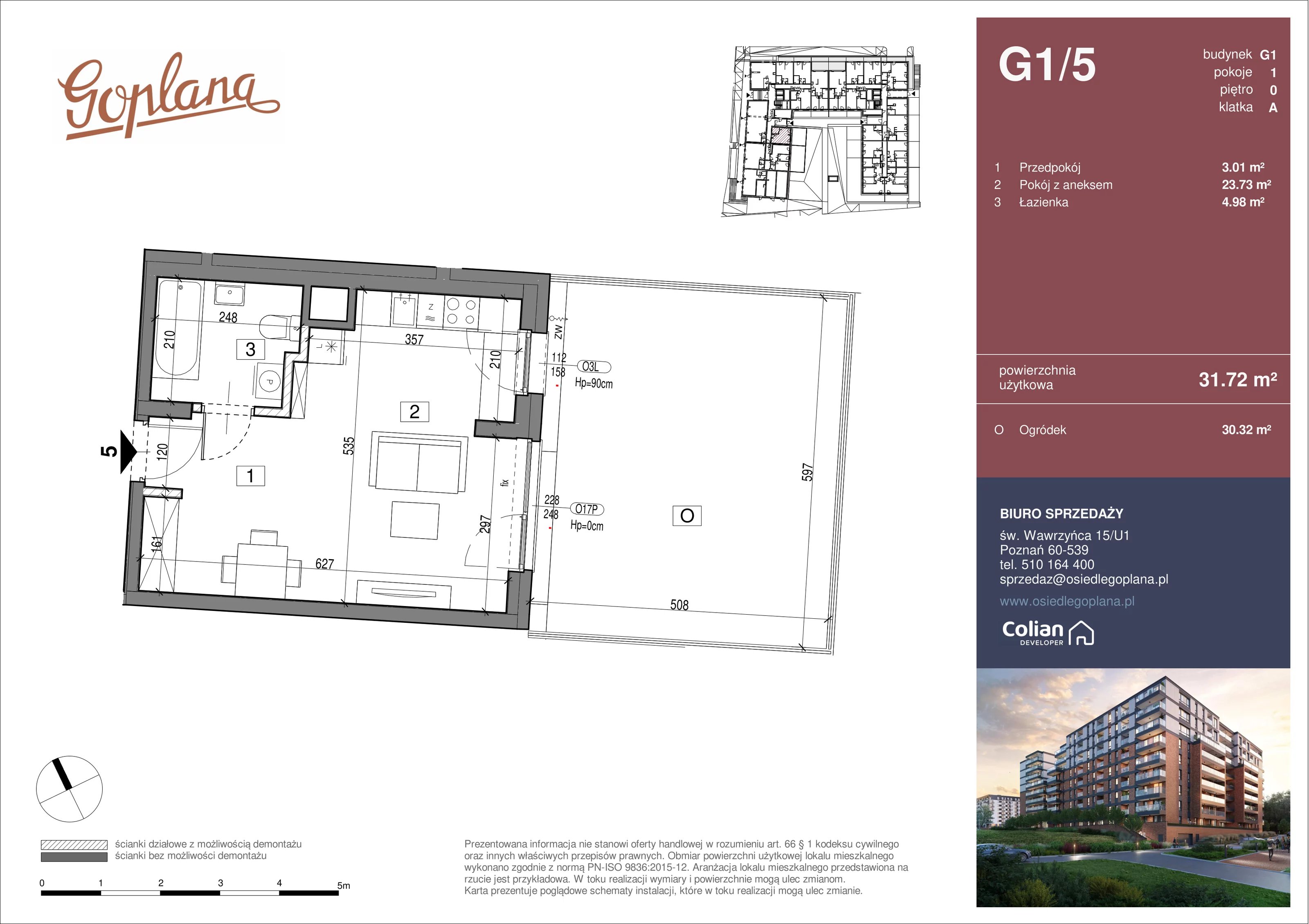 1 pokój, mieszkanie 31,72 m², parter, oferta nr G1/5, Goplana Budynek G, Poznań, Jeżyce, ul. św. Wawrzyńca