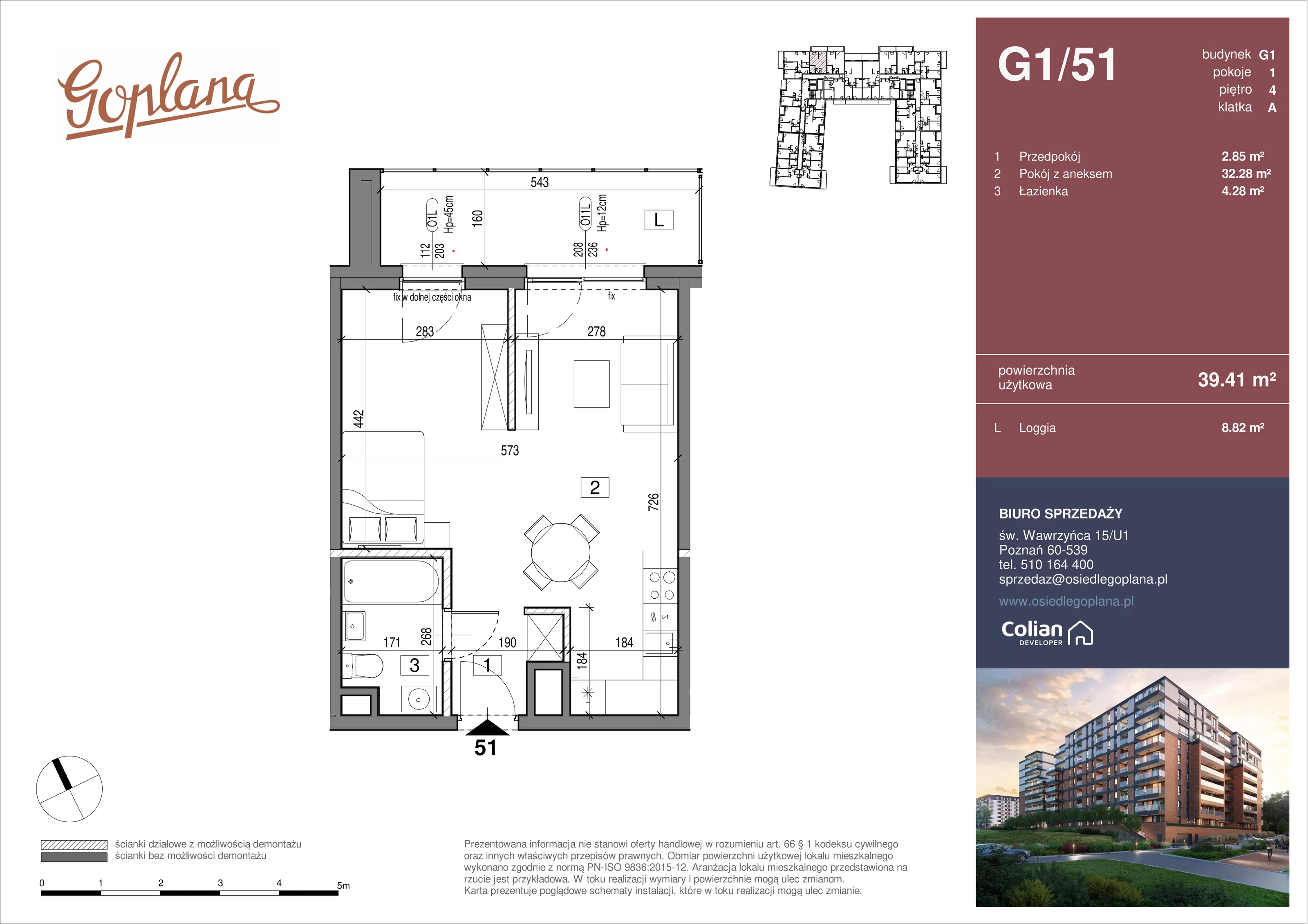 1 pokój, mieszkanie 39,41 m², piętro 4, oferta nr G1/51, Goplana Budynek G, Poznań, Jeżyce, ul. św. Wawrzyńca
