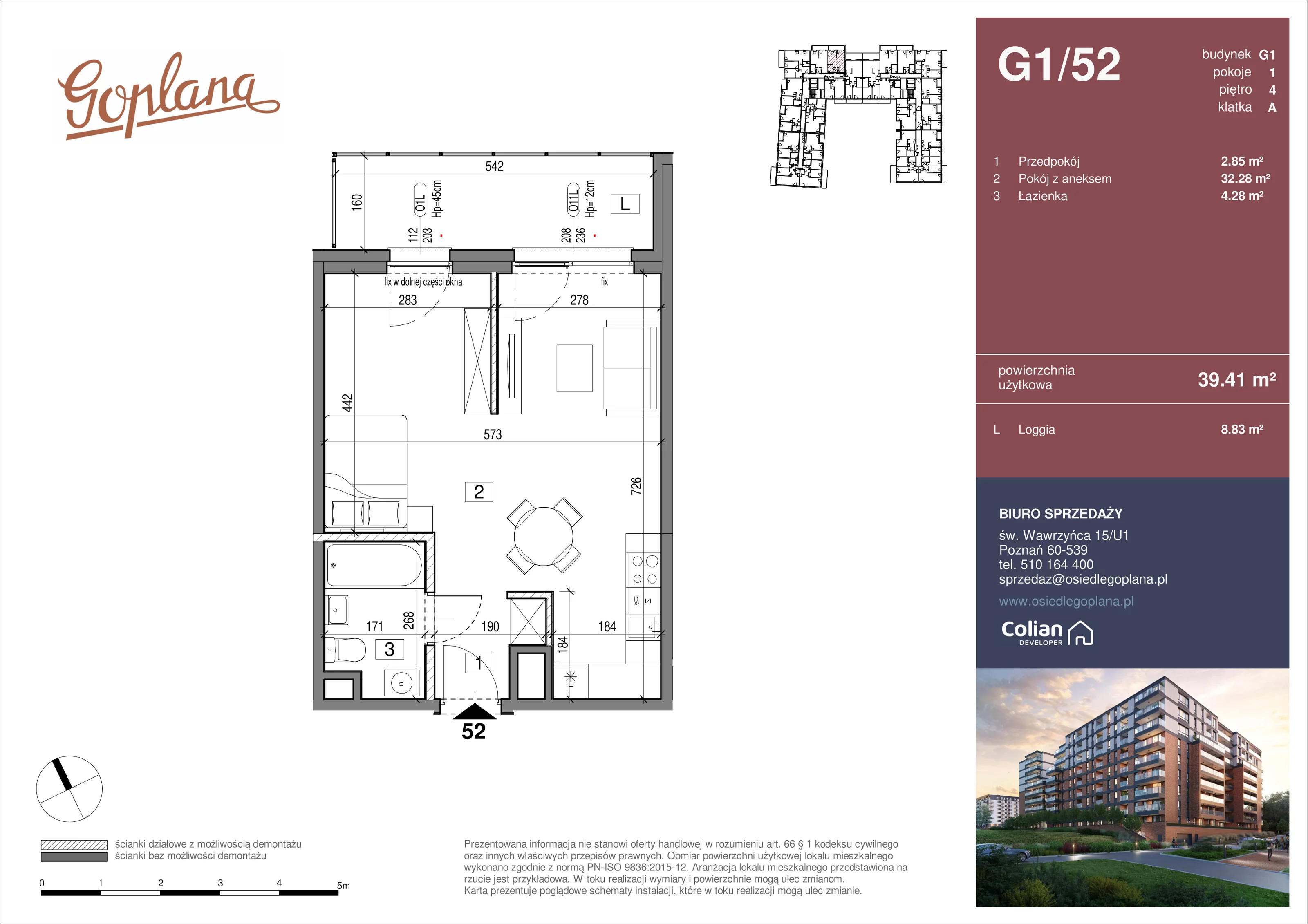 1 pokój, mieszkanie 39,41 m², piętro 4, oferta nr G1/52, Goplana Budynek G, Poznań, Jeżyce, ul. św. Wawrzyńca