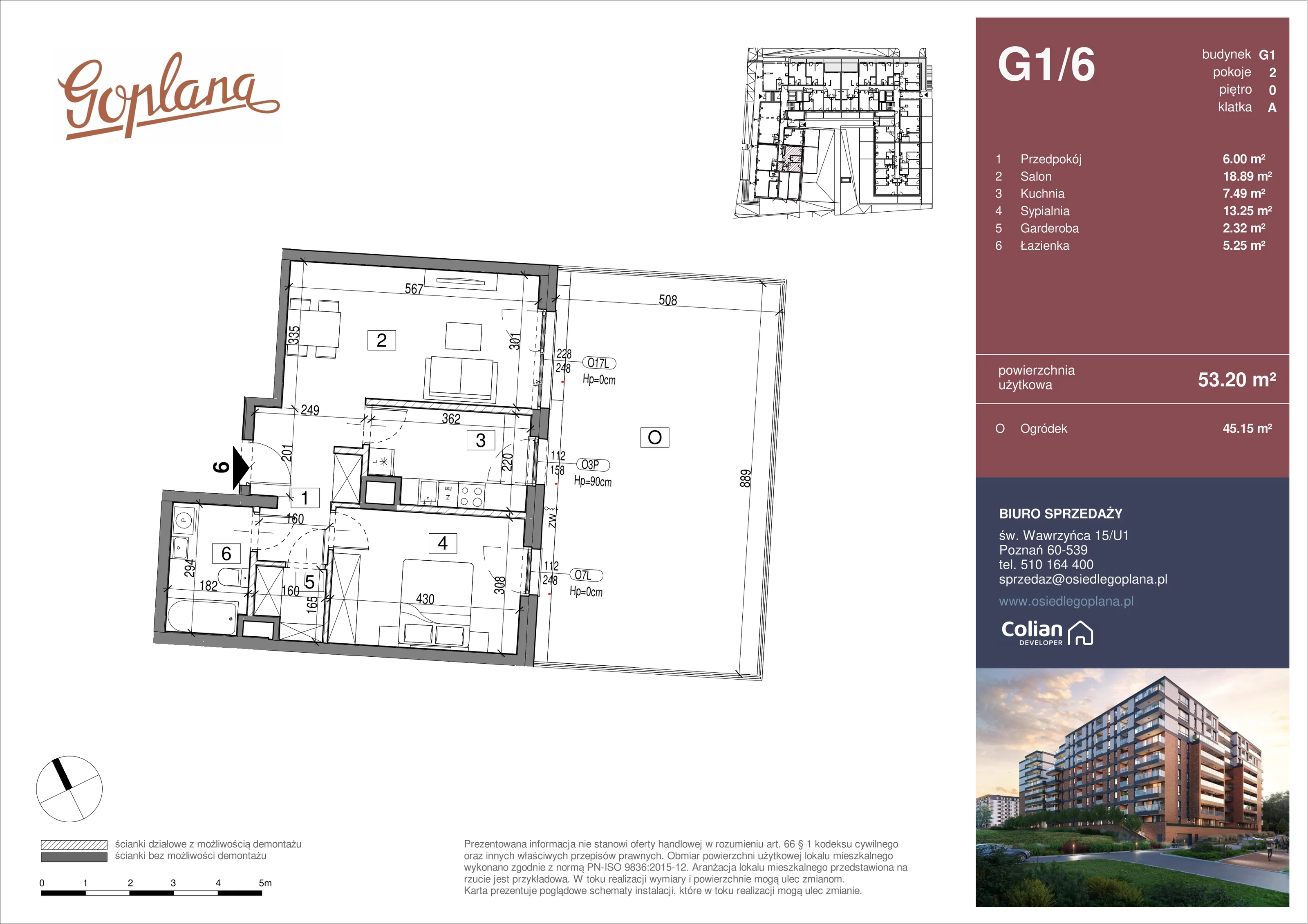 2 pokoje, mieszkanie 53,20 m², parter, oferta nr G1/6, Goplana Budynek G, Poznań, Jeżyce, ul. św. Wawrzyńca