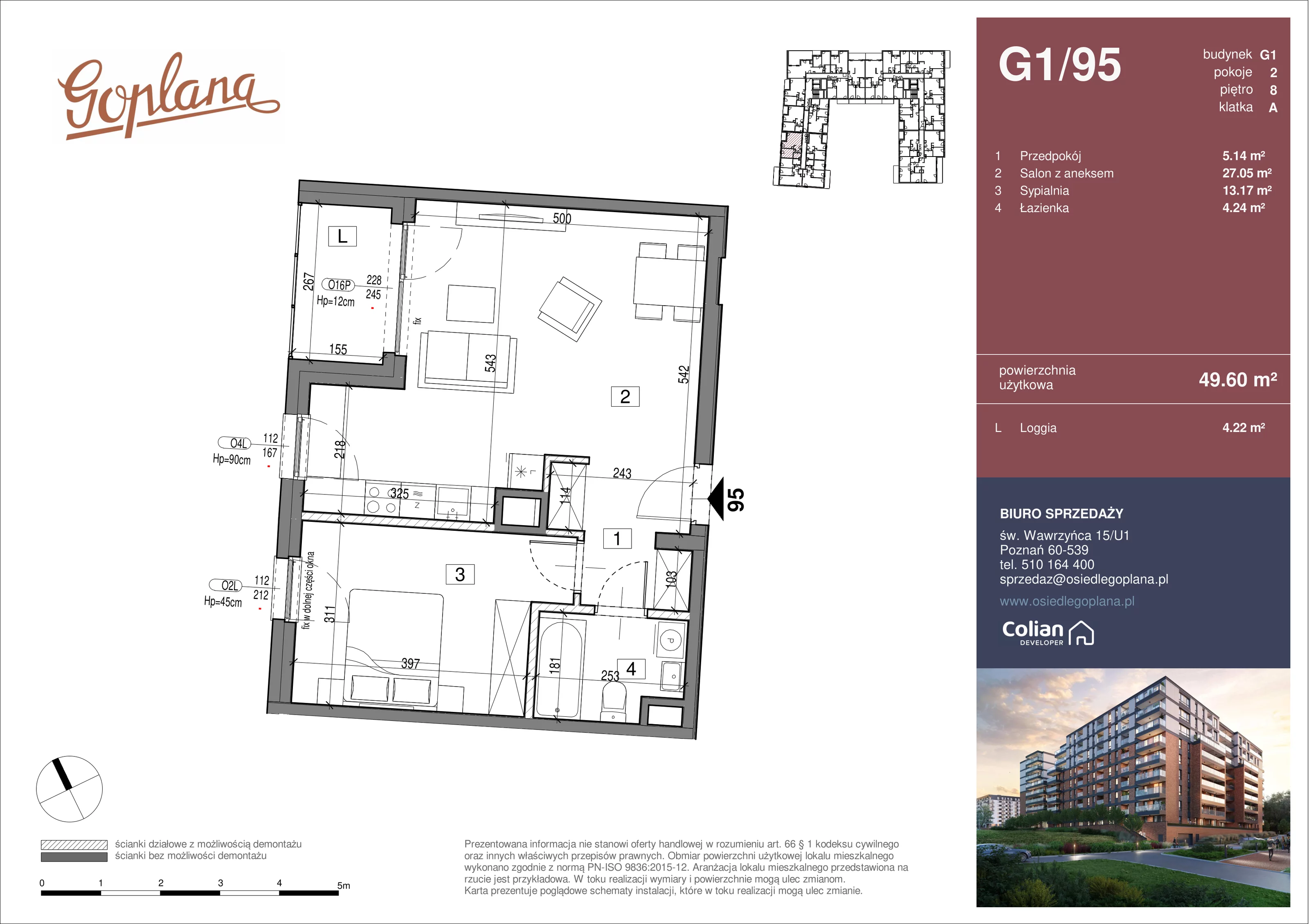 2 pokoje, mieszkanie 49,60 m², piętro 8, oferta nr G1/95, Goplana Budynek G, Poznań, Jeżyce, ul. św. Wawrzyńca