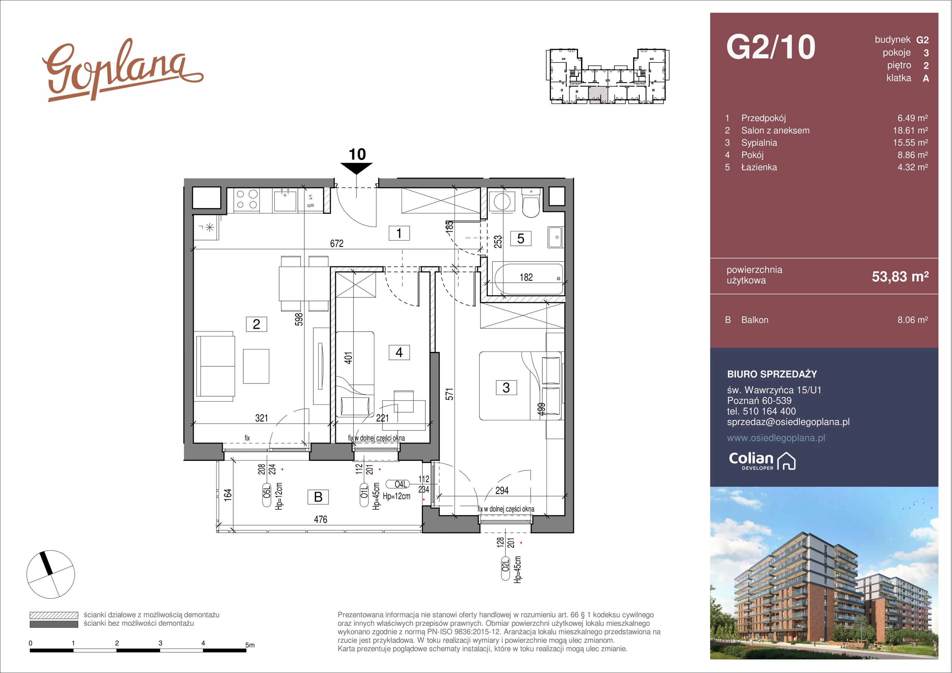 3 pokoje, mieszkanie 53,83 m², piętro 2, oferta nr G2/10, Goplana Budynek G, Poznań, Jeżyce, ul. św. Wawrzyńca