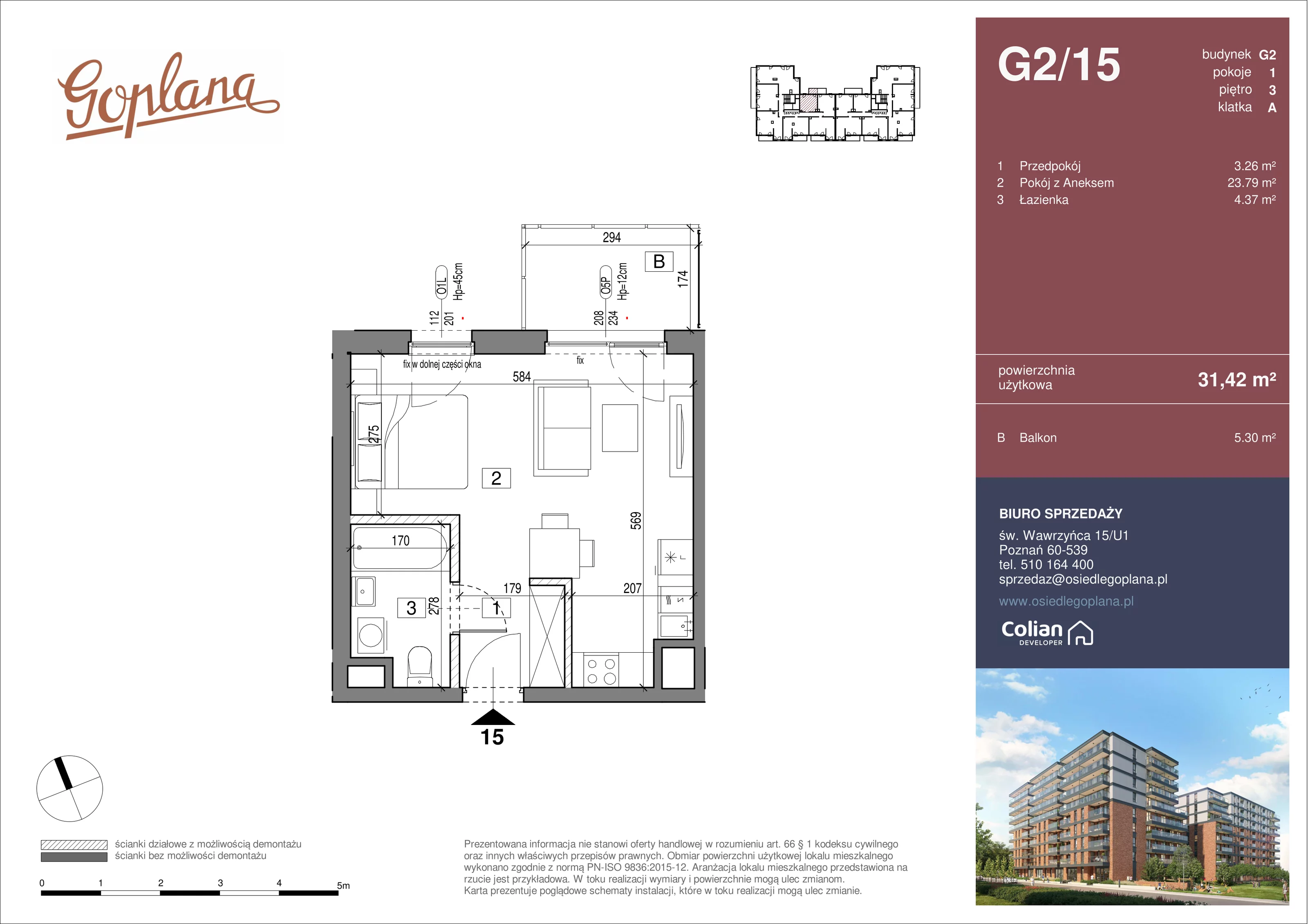 1 pokój, mieszkanie 31,42 m², piętro 3, oferta nr G2/15, Goplana Budynek G, Poznań, Jeżyce, ul. św. Wawrzyńca