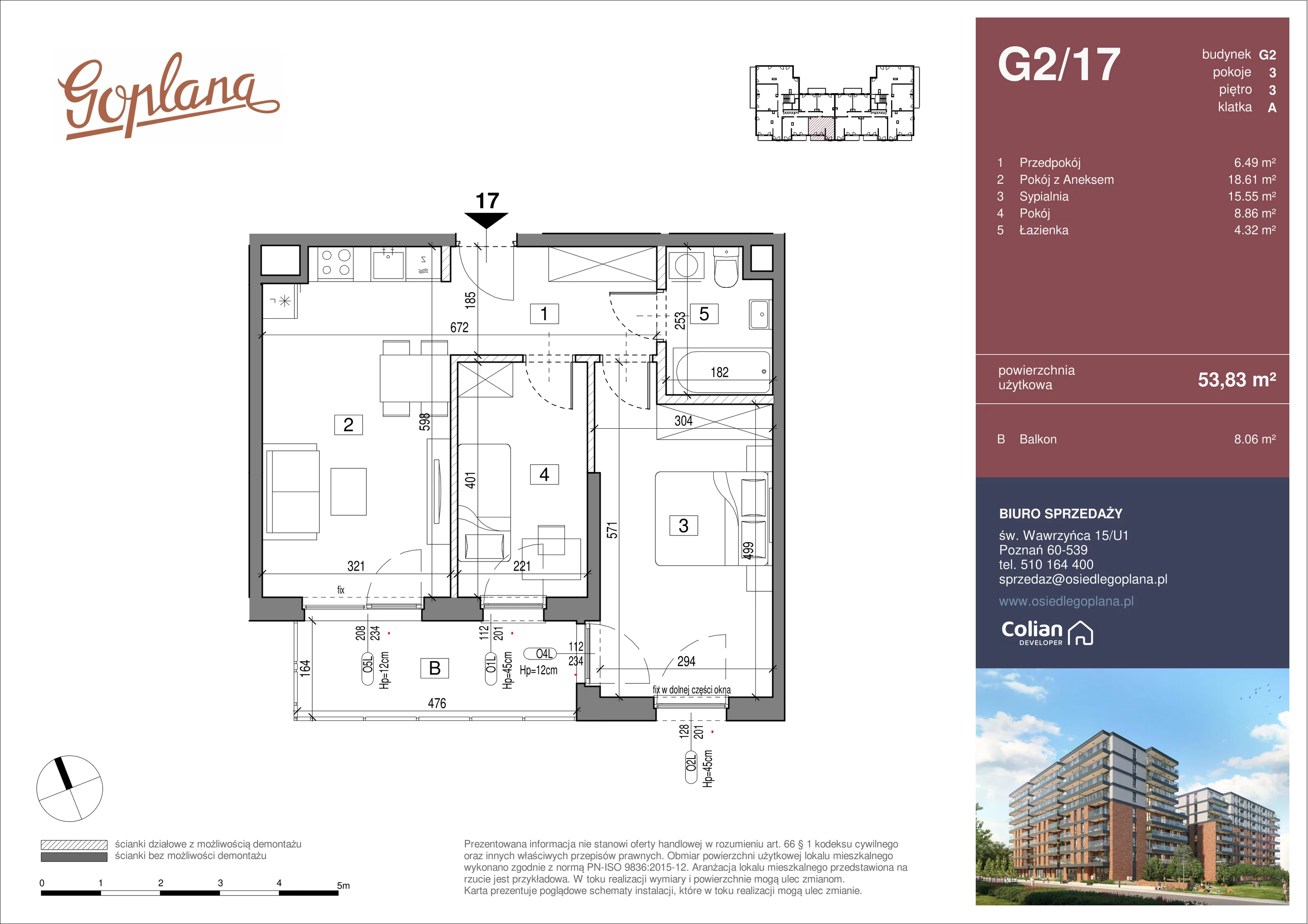 3 pokoje, mieszkanie 53,83 m², piętro 3, oferta nr G2/17, Goplana Budynek G, Poznań, Jeżyce, ul. św. Wawrzyńca