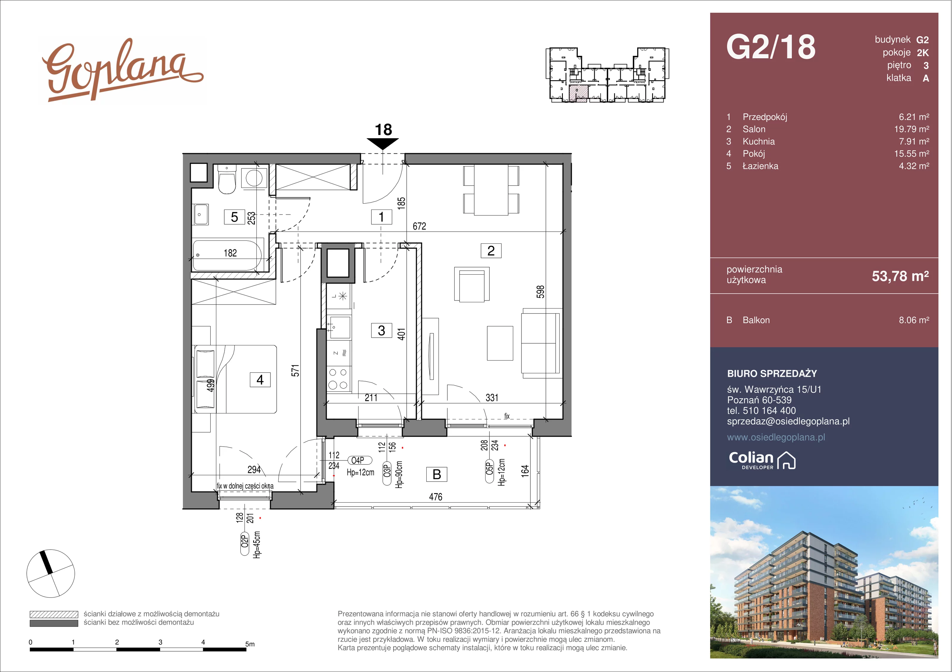 2 pokoje, mieszkanie 53,78 m², piętro 3, oferta nr G2/18, Goplana Budynek G, Poznań, Jeżyce, ul. św. Wawrzyńca