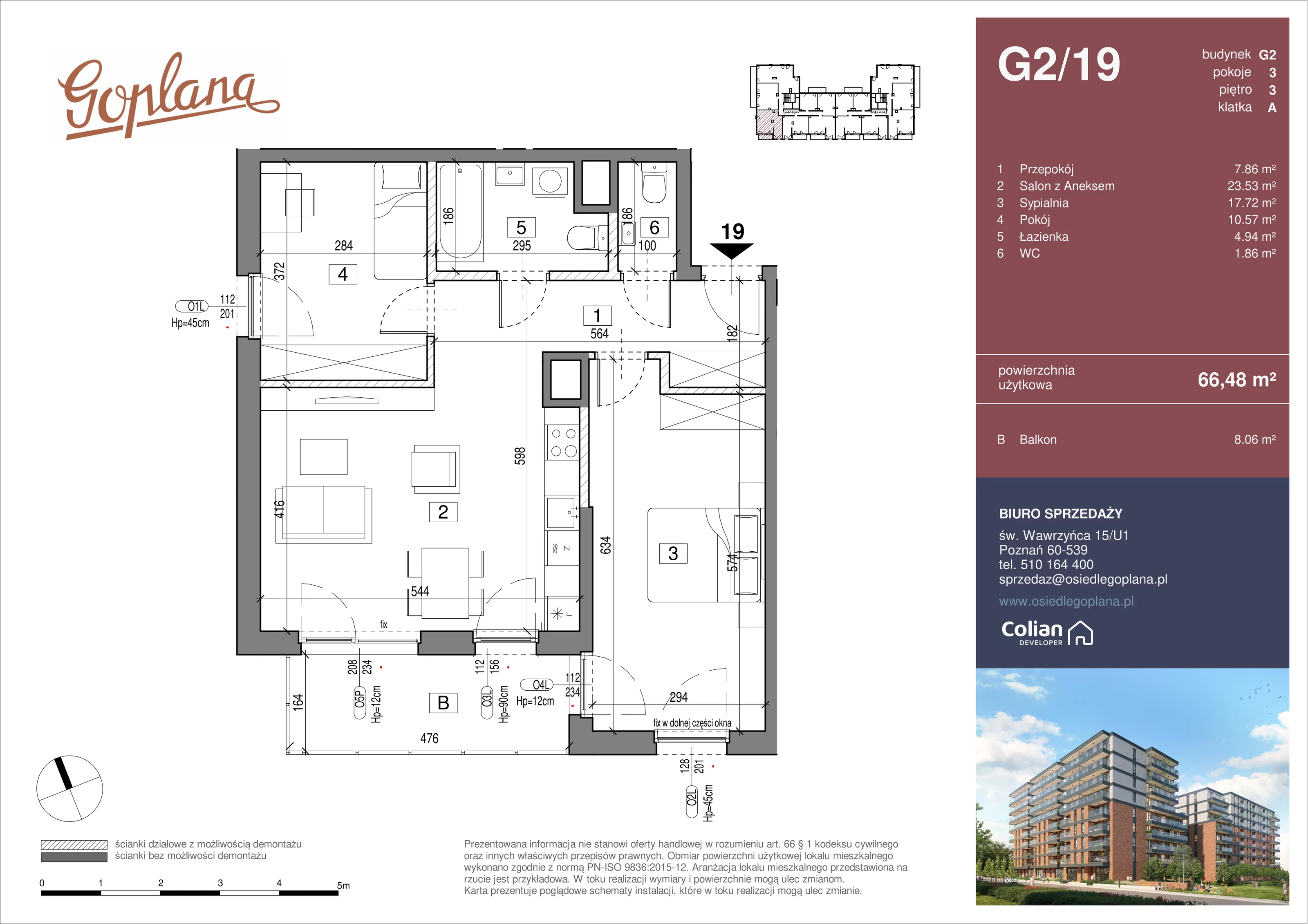 3 pokoje, mieszkanie 66,48 m², piętro 3, oferta nr G2/19, Goplana Budynek G, Poznań, Jeżyce, ul. św. Wawrzyńca