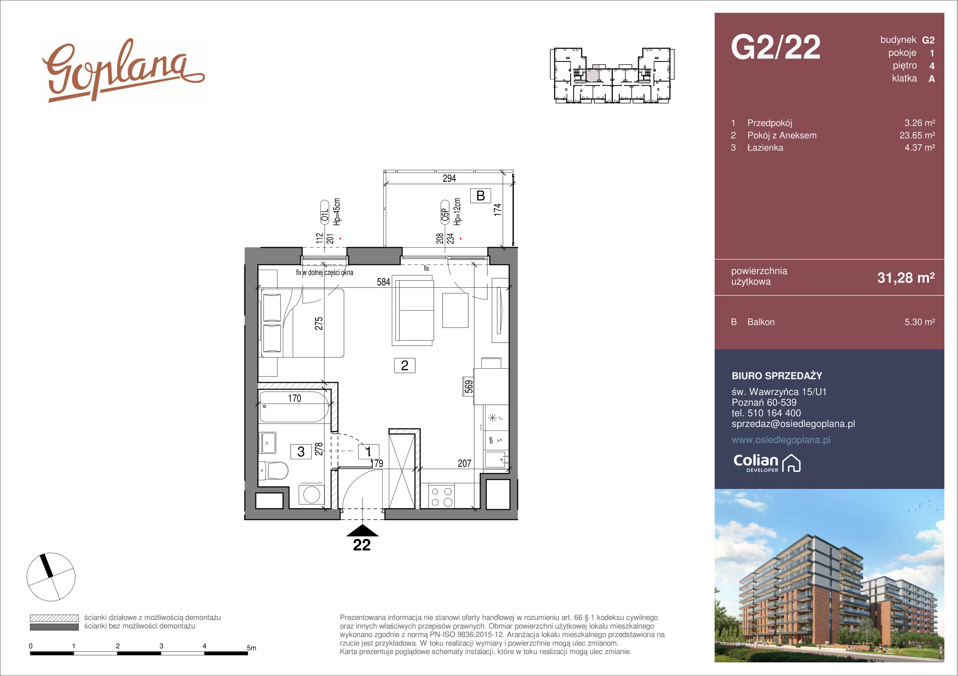 1 pokój, mieszkanie 31,28 m², piętro 4, oferta nr G2/22, Goplana Budynek G, Poznań, Jeżyce, ul. św. Wawrzyńca