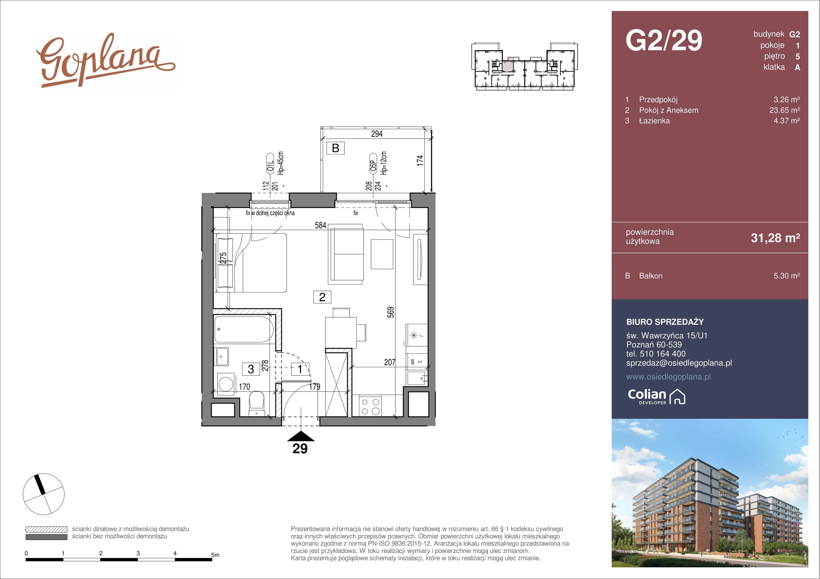 1 pokój, mieszkanie 31,28 m², piętro 5, oferta nr G2/29, Goplana Budynek G, Poznań, Jeżyce, ul. św. Wawrzyńca