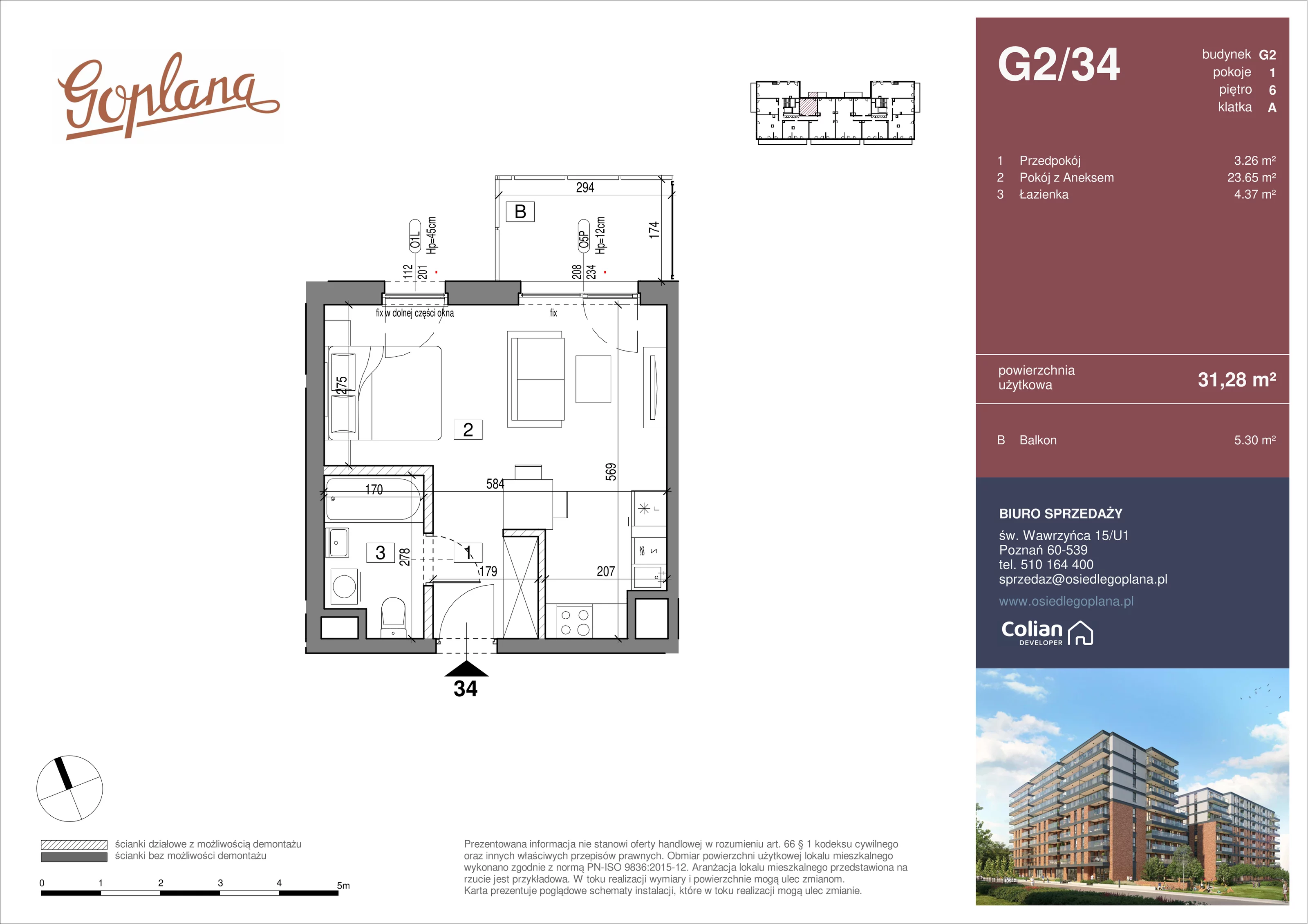1 pokój, mieszkanie 31,28 m², piętro 6, oferta nr G2/34, Goplana Budynek G, Poznań, Jeżyce, ul. św. Wawrzyńca